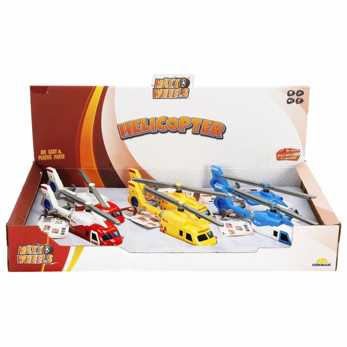 Maxx Wheels Sesli ve Işıklı Çek Bırak Die Cast Helikopter | 20 cm Metal Gövdeli Kurtarma Helikopteri | Ambulans, Polis ve İtfaiye Modelleri