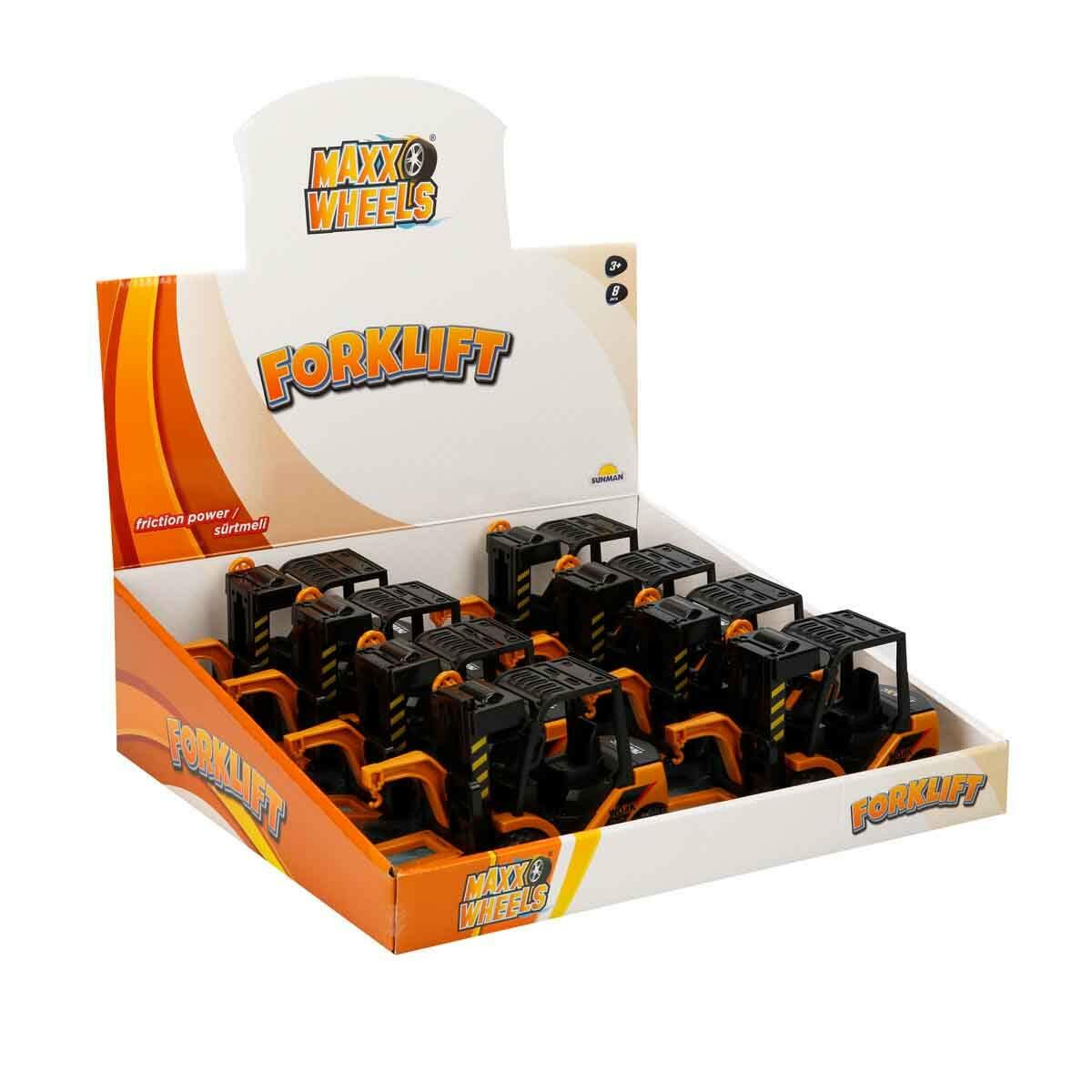 Maxx Wheels Sürtmeli Forklift | Hareketli Asansörlü İş Makinesi | 16 cm Detaylı İnşaat Aracı