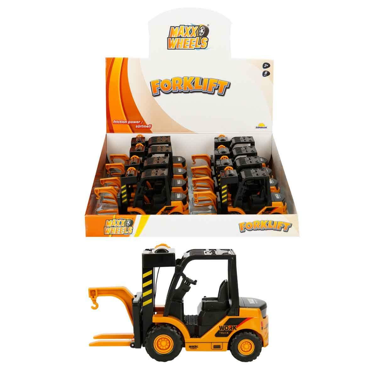 Maxx Wheels Sürtmeli Forklift | Hareketli Asansörlü İş Makinesi | 16 cm Detaylı İnşaat Aracı