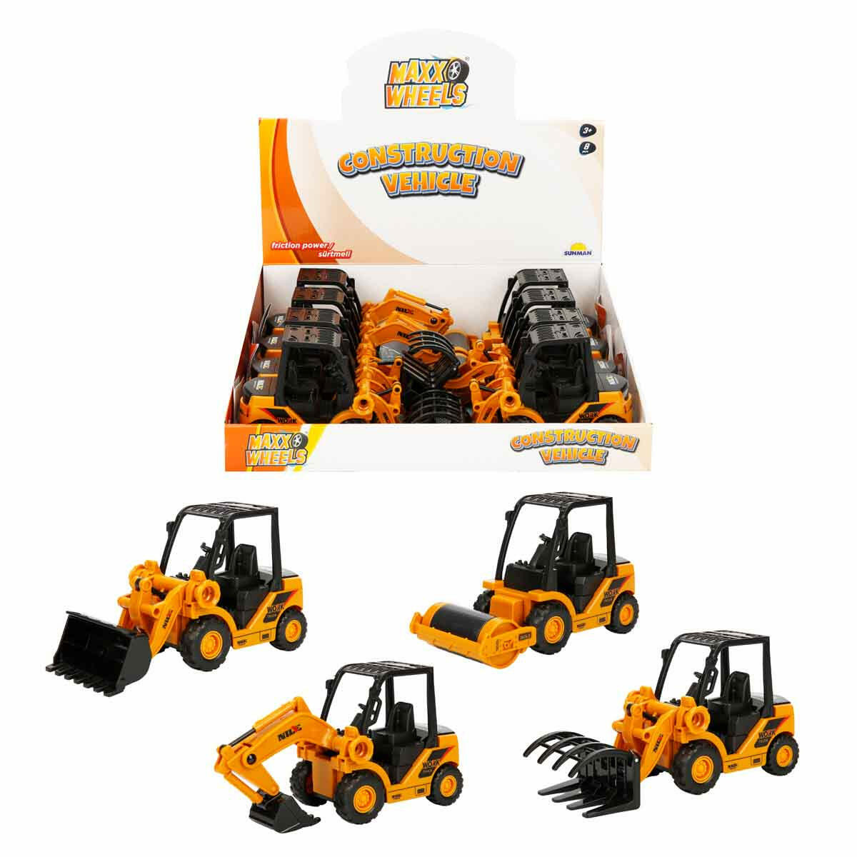 Maxx Wheels Sürtmeli İş Makineleri | İnşaat Araçları Serisi | Dozer, Kepçe, Tırmık Ve Silindir Modelleri