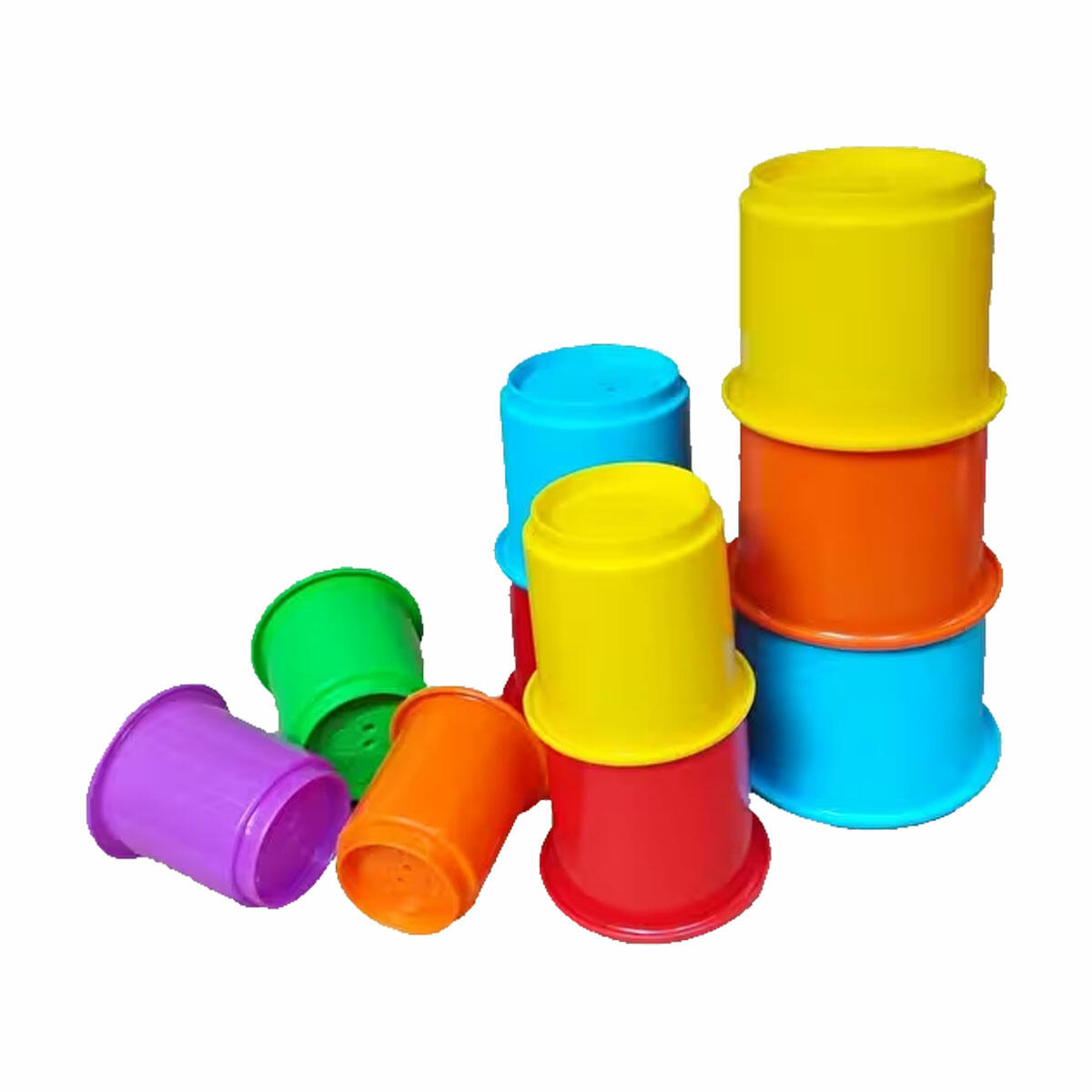 Mega Kule 63.5 cm | Eğitici İç İçe Geçen ve Üst Üste Dizilen 10 Parça Renkli Kap Seti