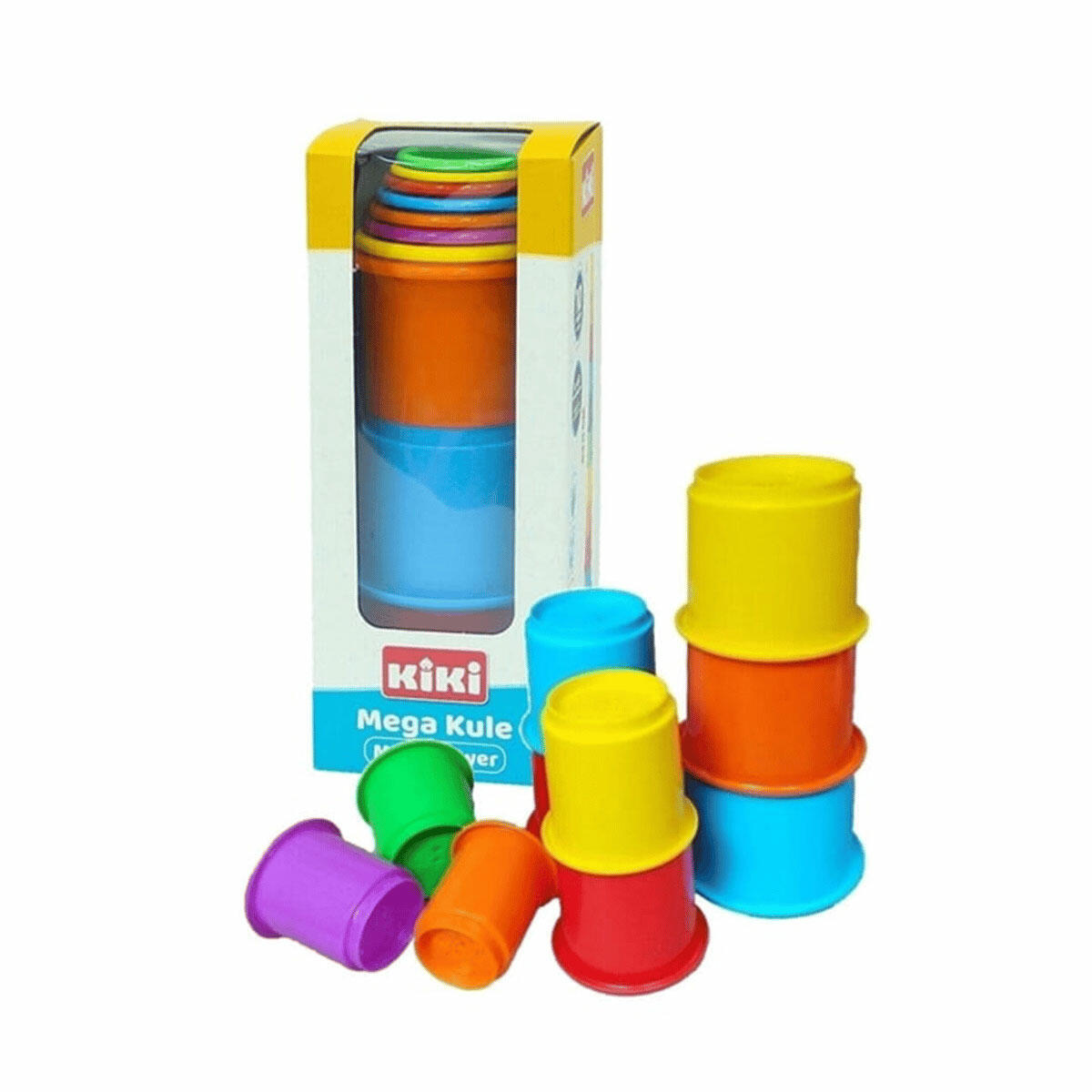 Mega Kule 63.5 cm | Eğitici İç İçe Geçen ve Üst Üste Dizilen 10 Parça Renkli Kap Seti
