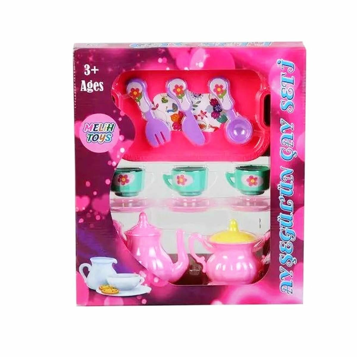 Melih Kutulu Çay Seti 14 Parça | Eğitici Evcilik Ve Çay Saati Oyun Seti | Sosyal Beceri Geliştiren Oyuncak Mutfak Seti