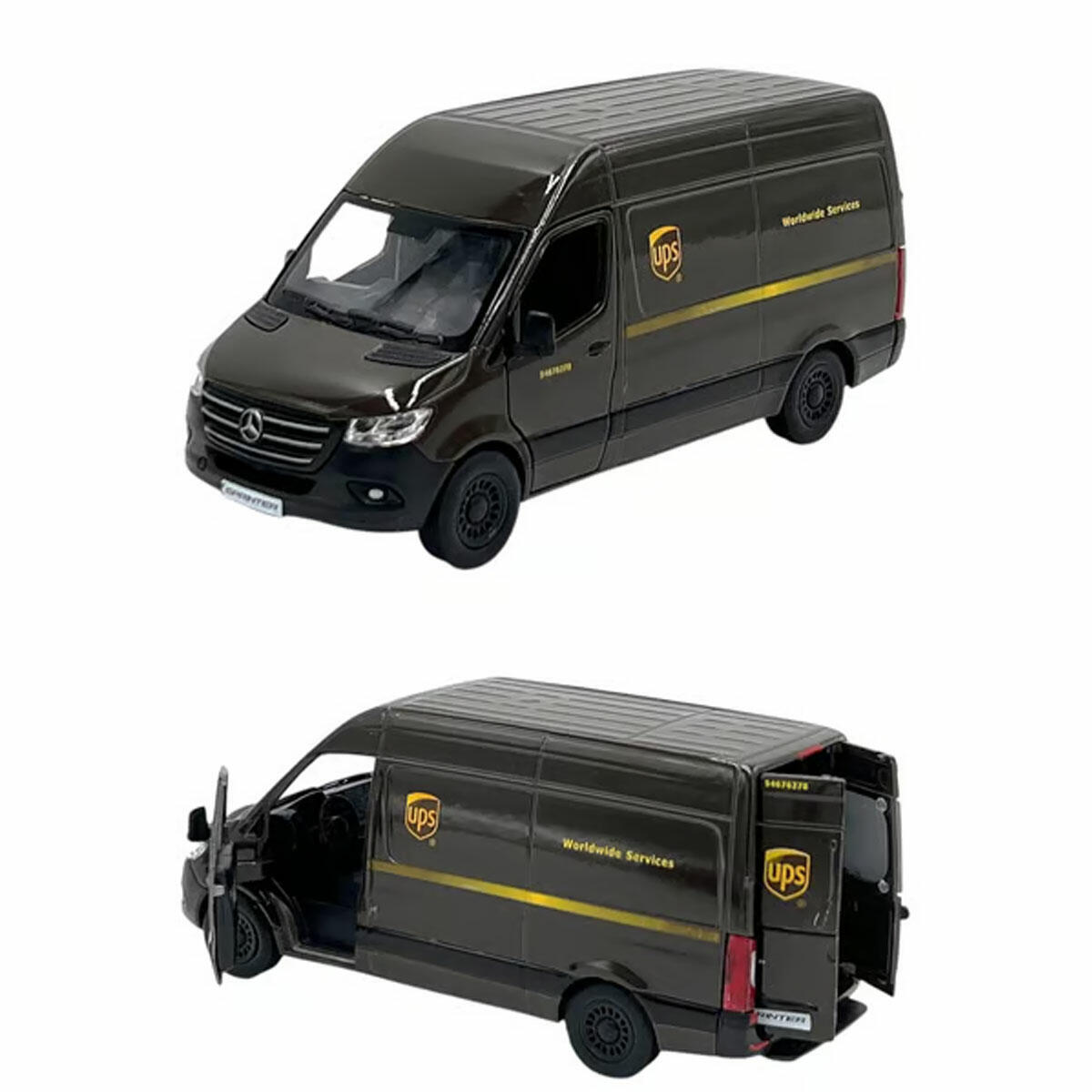 Mercedes-Benz Sprinter UPS Çek Bırak Model Araba | 1:48 Ölçekli Metal Diecast, Açılabilir Kapılı ve Lastik Tekerlekli Kargo Aracı