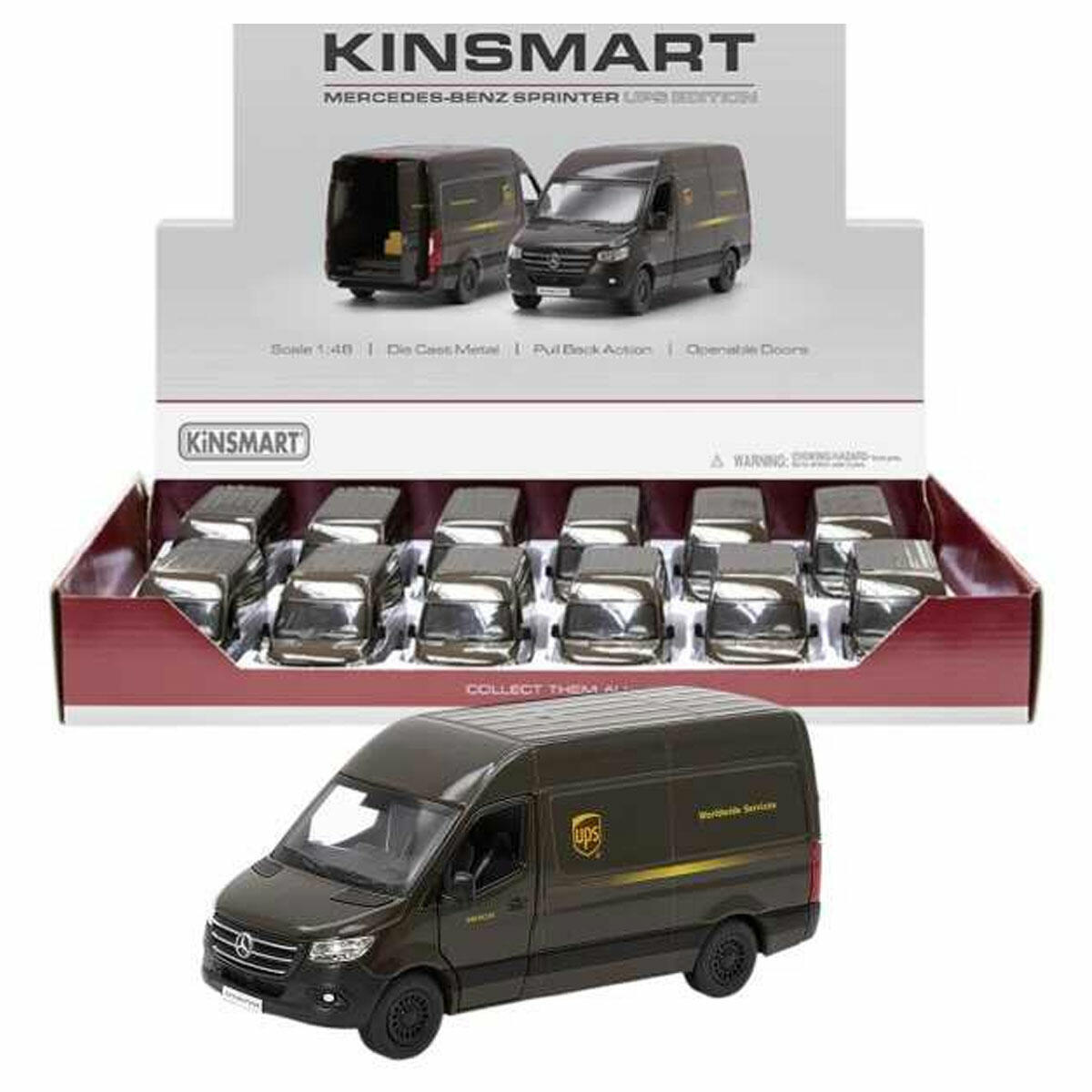 Mercedes-Benz Sprinter UPS Çek Bırak Model Araba | 1:48 Ölçekli Metal Diecast, Açılabilir Kapılı ve Lastik Tekerlekli Kargo Aracı