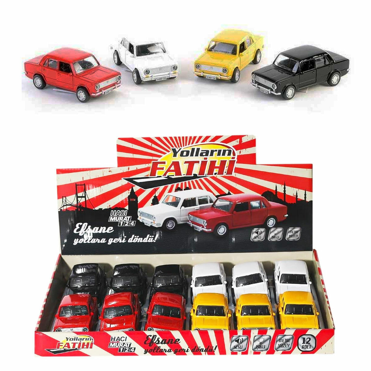 Metal Çek Bırak Murat 124 Sesli Işıklı Araba | Nostaljik Hacı Murat Model Araç | Lisanslı Die-Cast Koleksiyon Arabası