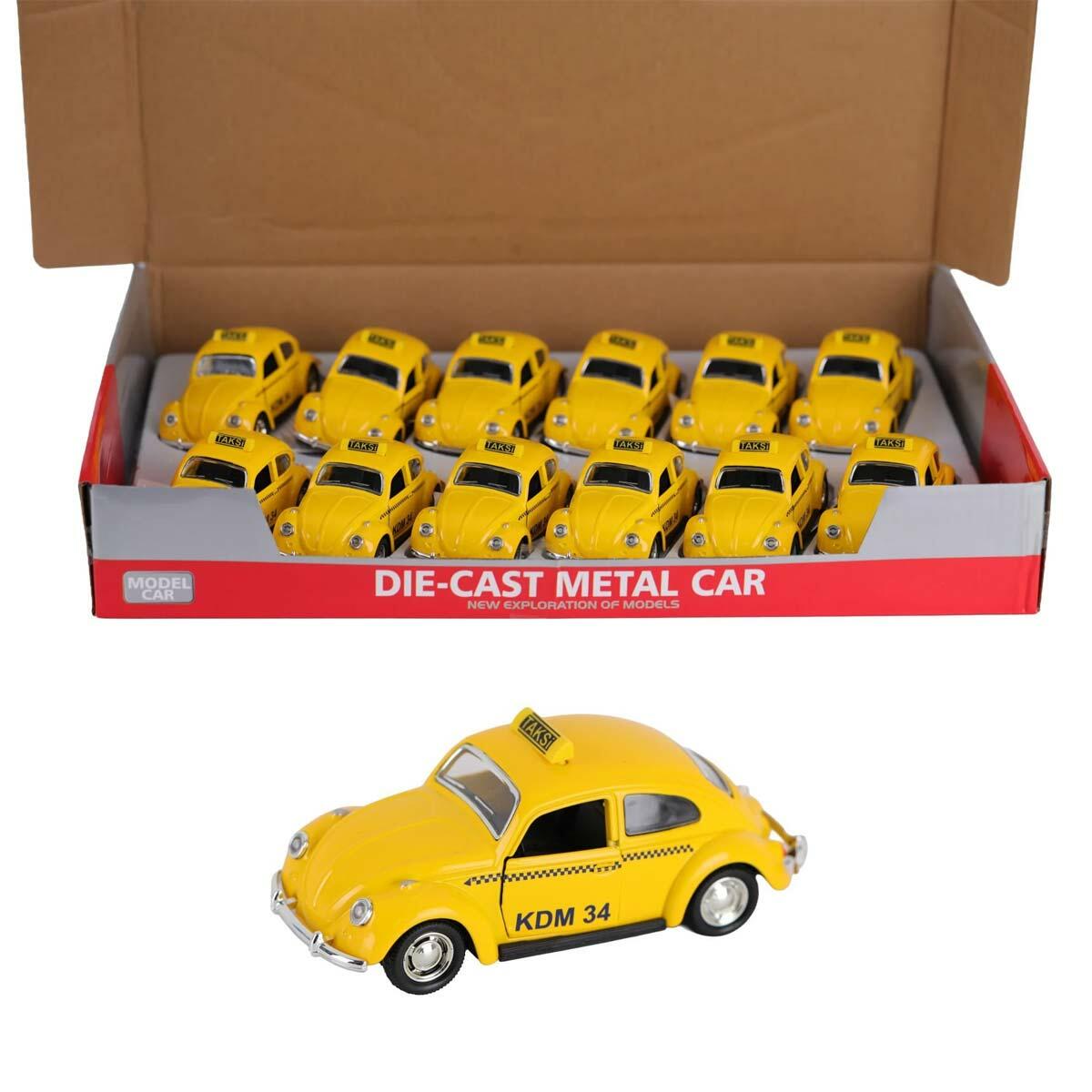 Metal Çek Bırak Sarı Taksi | Açılır Kapılı Die-Cast Şehir Arabası | Klasik Koleksiyonluk Model