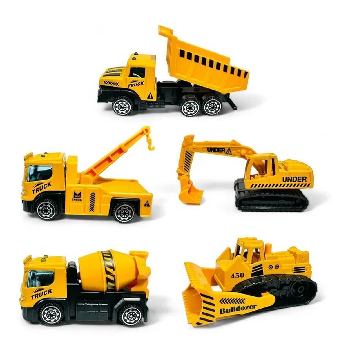 Metal Gövdeli 5'li İnşaat Araçları Seti | Mini İş Makineleri Koleksiyonu | Sesli Ve Hareketli Parçalı Set