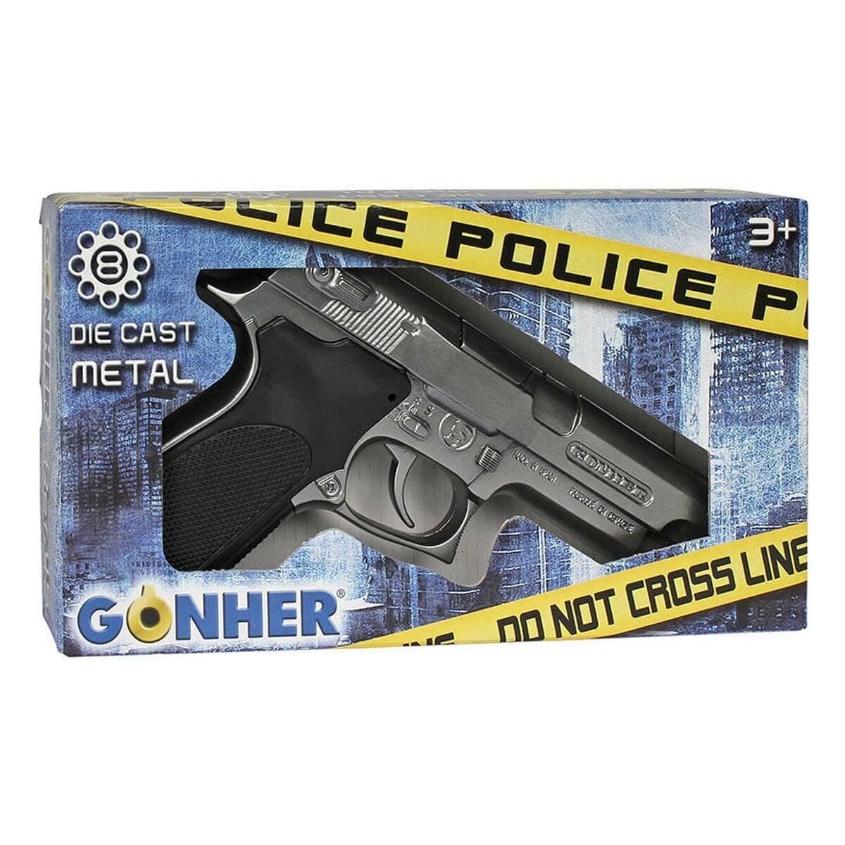 Gonher Metal Kapsül Patlatan Polis Tabancası 8'li Gümüş | Koleksiyonluk Emniyet Seti