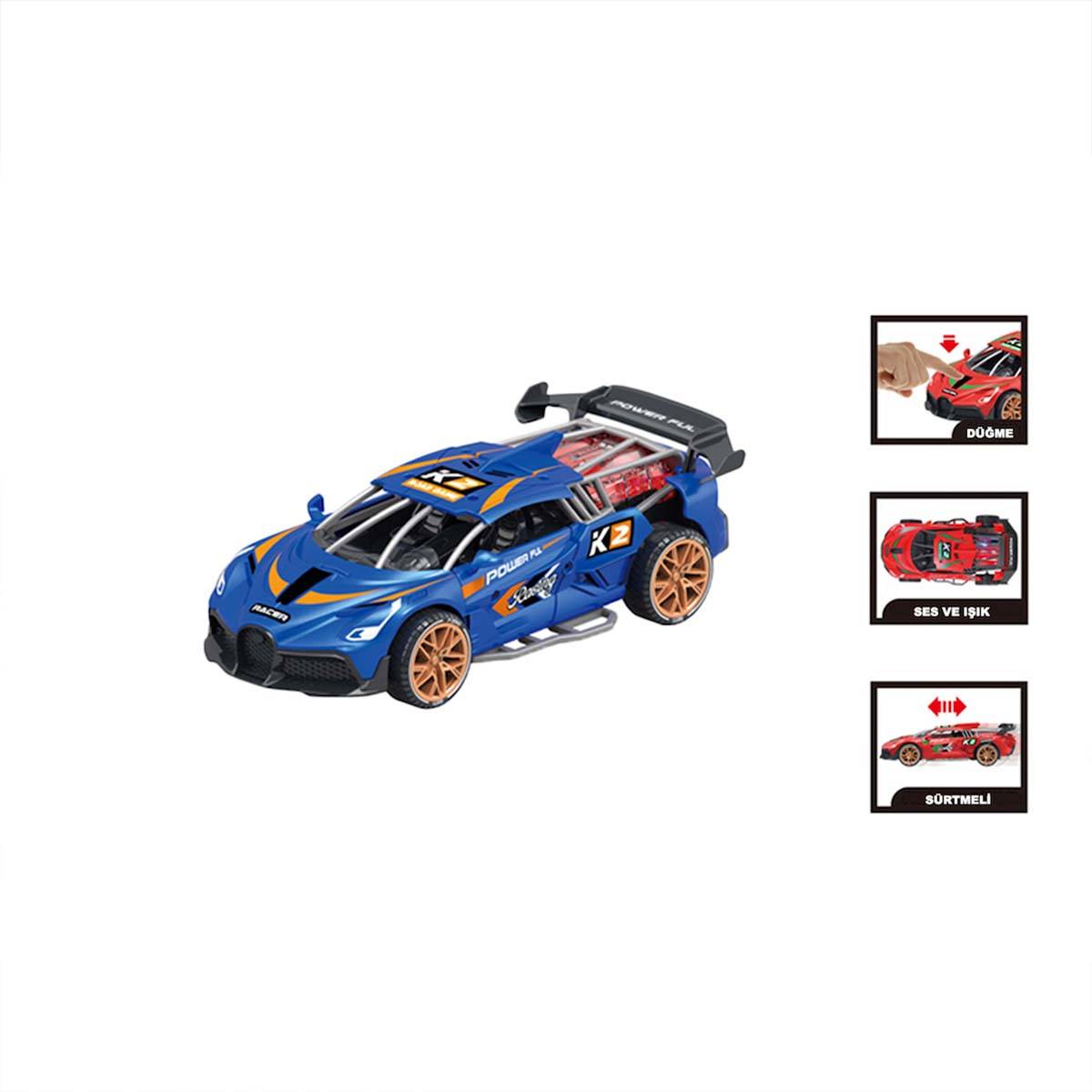Sürtmeli Işıklı ve Sesli Renkli Yarış Arabası