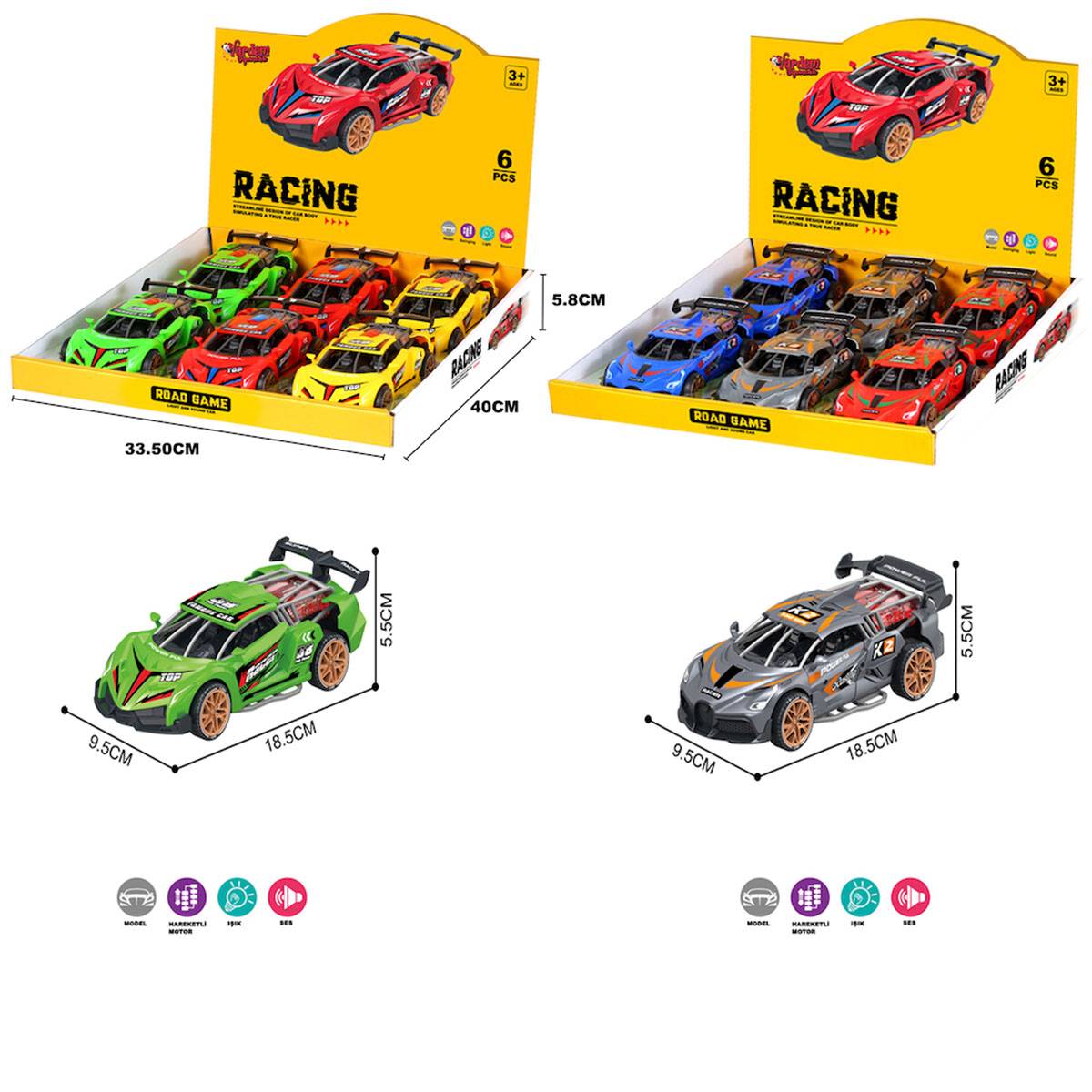 Sürtmeli Işıklı ve Sesli Renkli Yarış Arabası