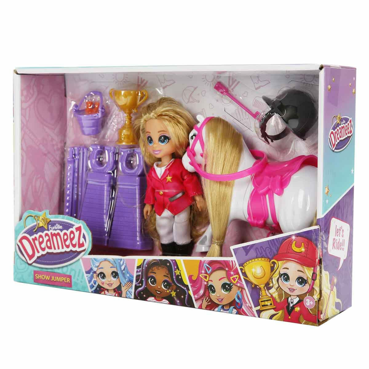 Dreameez Mini At Binici Bebek Oyun Seti | Beyaz At Ve Binicilik Aksesuarları | Eğitici Engel Atlama Seti