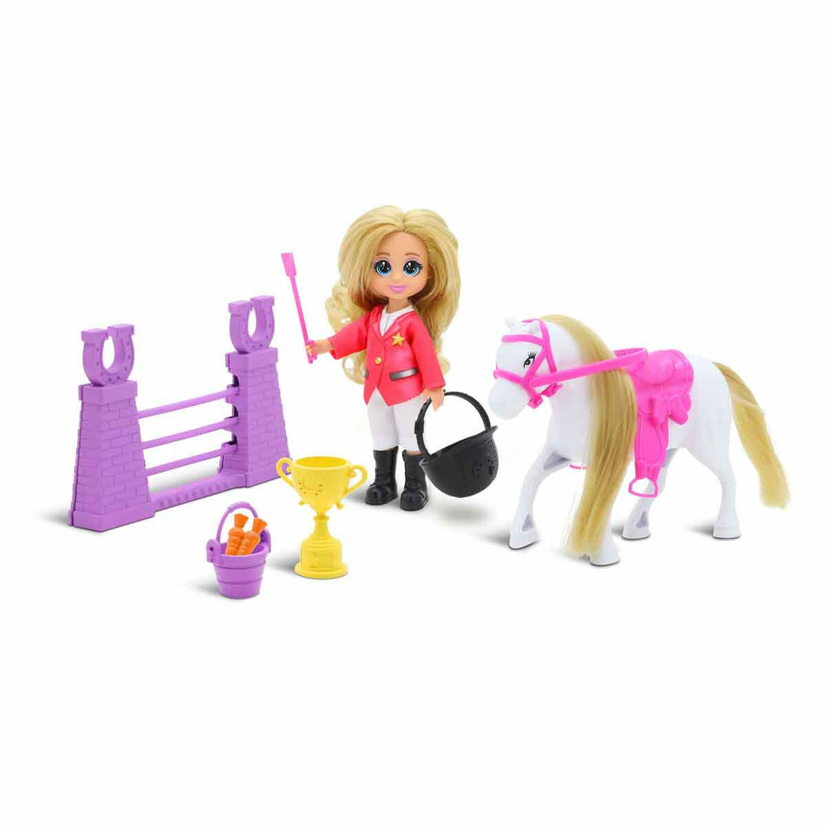 Dreameez Mini At Binici Bebek Oyun Seti | Beyaz At Ve Binicilik Aksesuarları | Eğitici Engel Atlama Seti