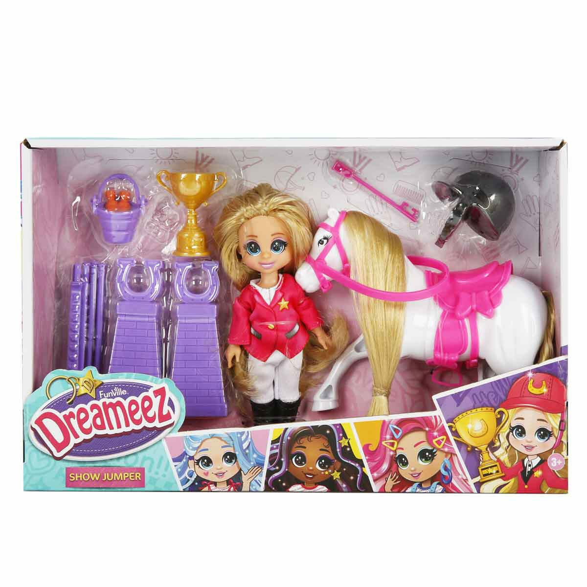 Dreameez Mini At Binici Bebek Oyun Seti | Beyaz At Ve Binicilik Aksesuarları | Eğitici Engel Atlama Seti