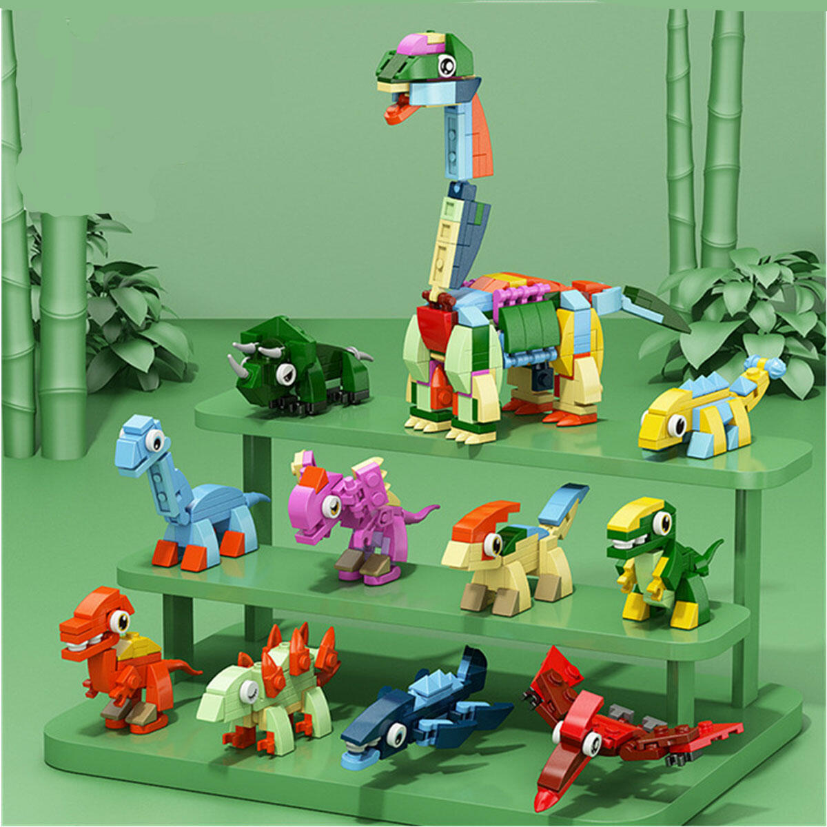 Mini Dinozor Blokları 10 in 1 | 10'lu Koleksiyon Birleştirilebilir Yapım Seti | Büyük Dinozor Figürü Oluşturan Eğitici Blok Serisi