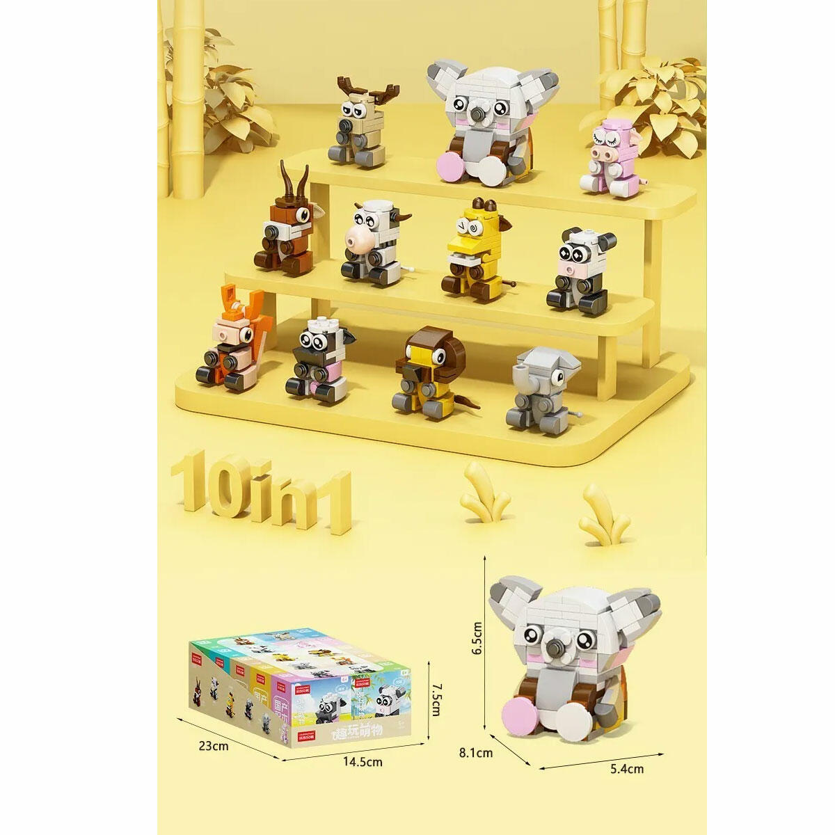 Mini Evcil Hayvan Blokları 10 in 1 | 10'lu Koleksiyon Birleştirilebilir Yapım Seti | Büyük Koala Figürü Oluşturan Eğitici Blok Serisi