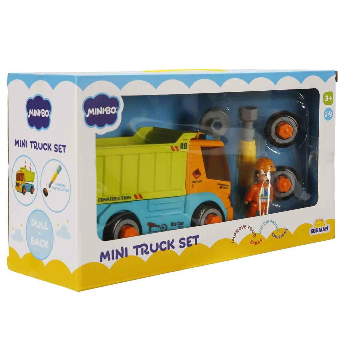 Minibo Sesli Ve Işıklı Sök Tak Mini Kamyon | Eğitici Tamir Seti | Işıklı Ve Figürlü İnşaat Kamyonu