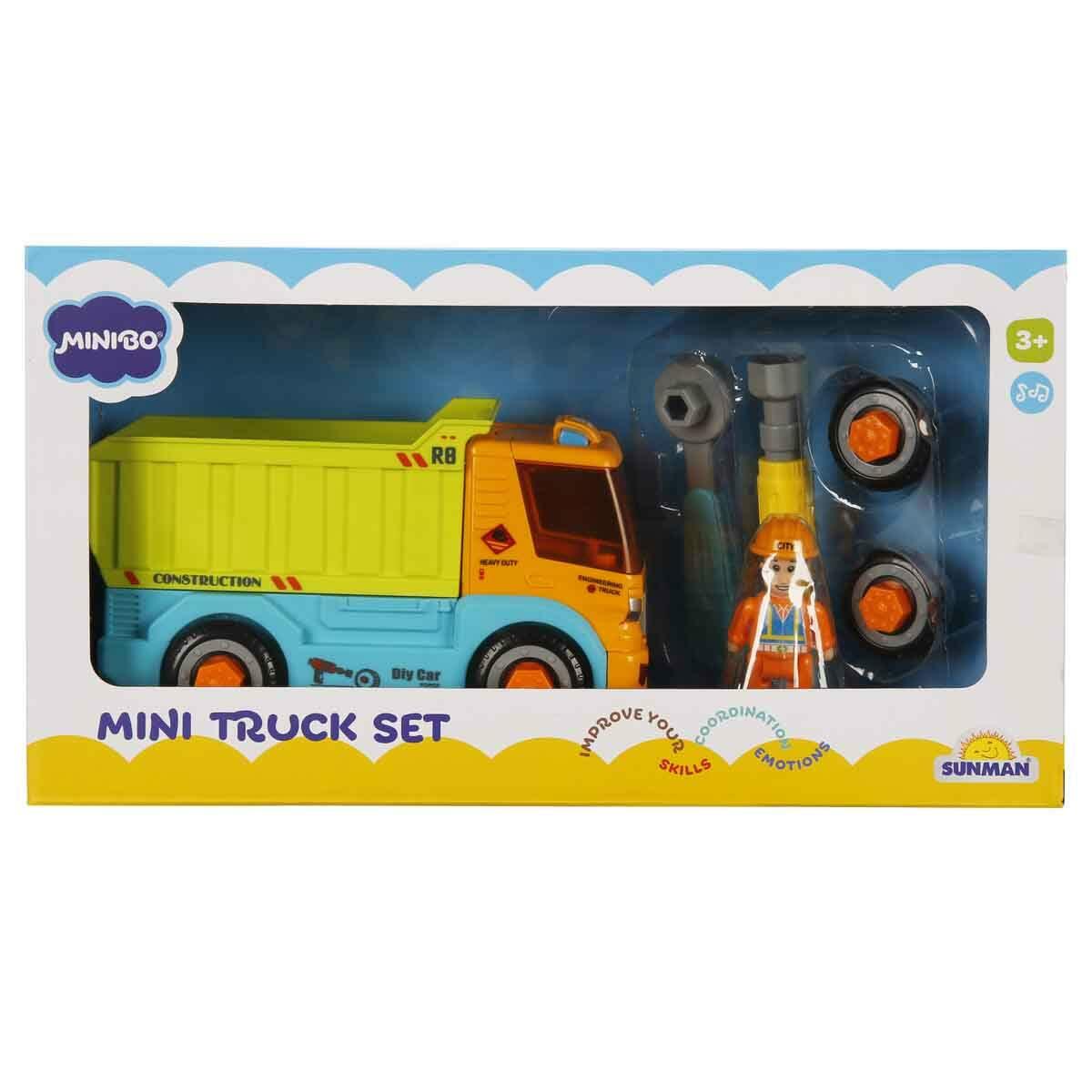 Minibo Sesli Ve Işıklı Sök Tak Mini Kamyon | Eğitici Tamir Seti | Işıklı Ve Figürlü İnşaat Kamyonu