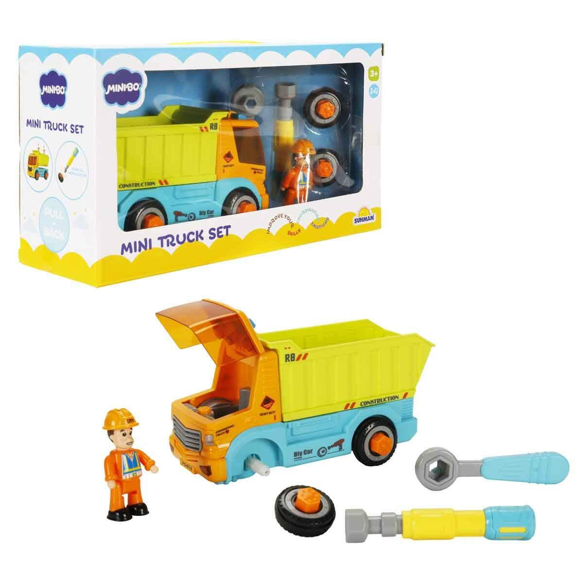 Minibo Sesli Ve Işıklı Sök Tak Mini Kamyon | Eğitici Tamir Seti | Işıklı Ve Figürlü İnşaat Kamyonu