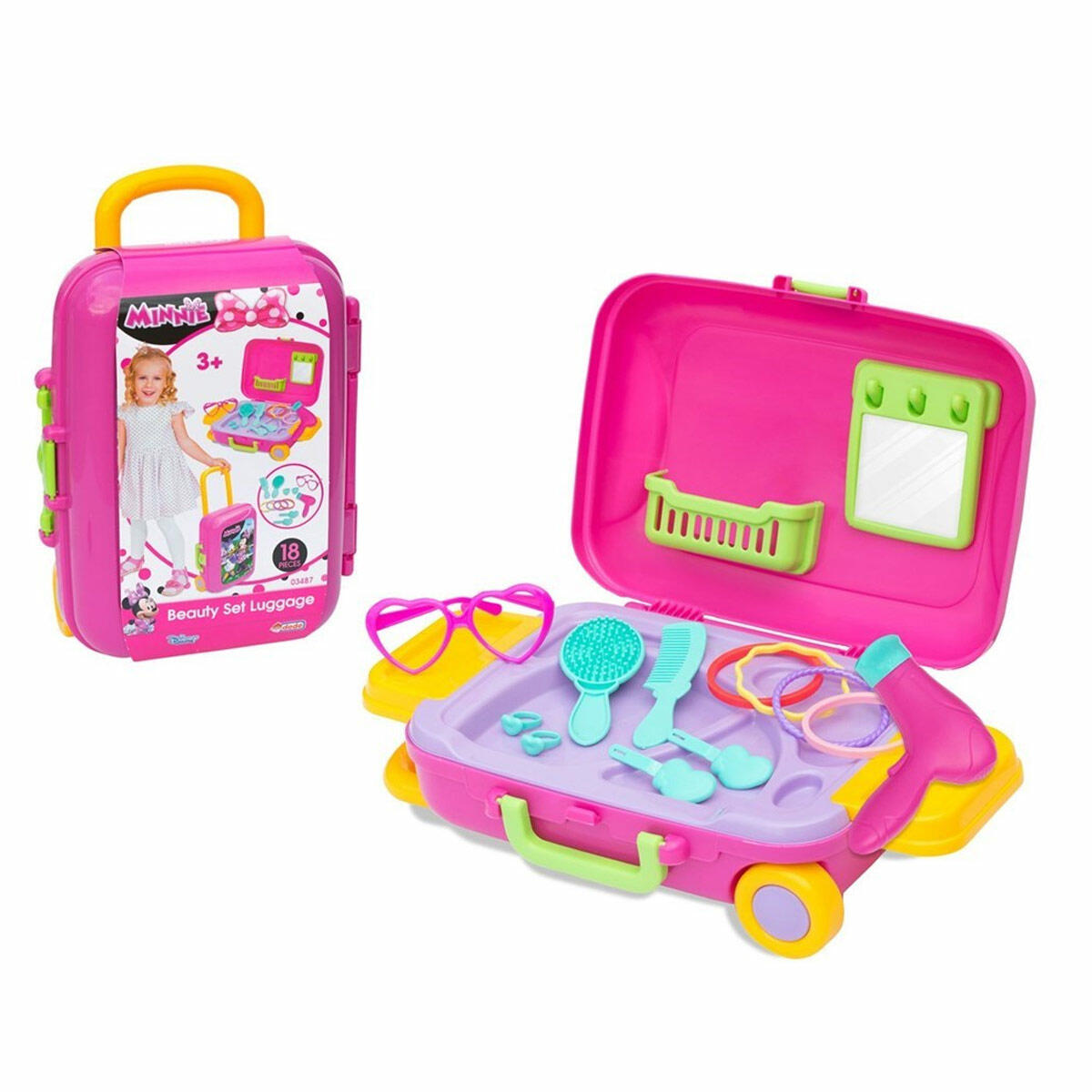 Minnie Mouse Bavulum Güzellik Seti | 18 Parça Taşınabilir Makyaj Seti | Çocuklar İçin Minnie Temalı Eğitici Moda Bavulu