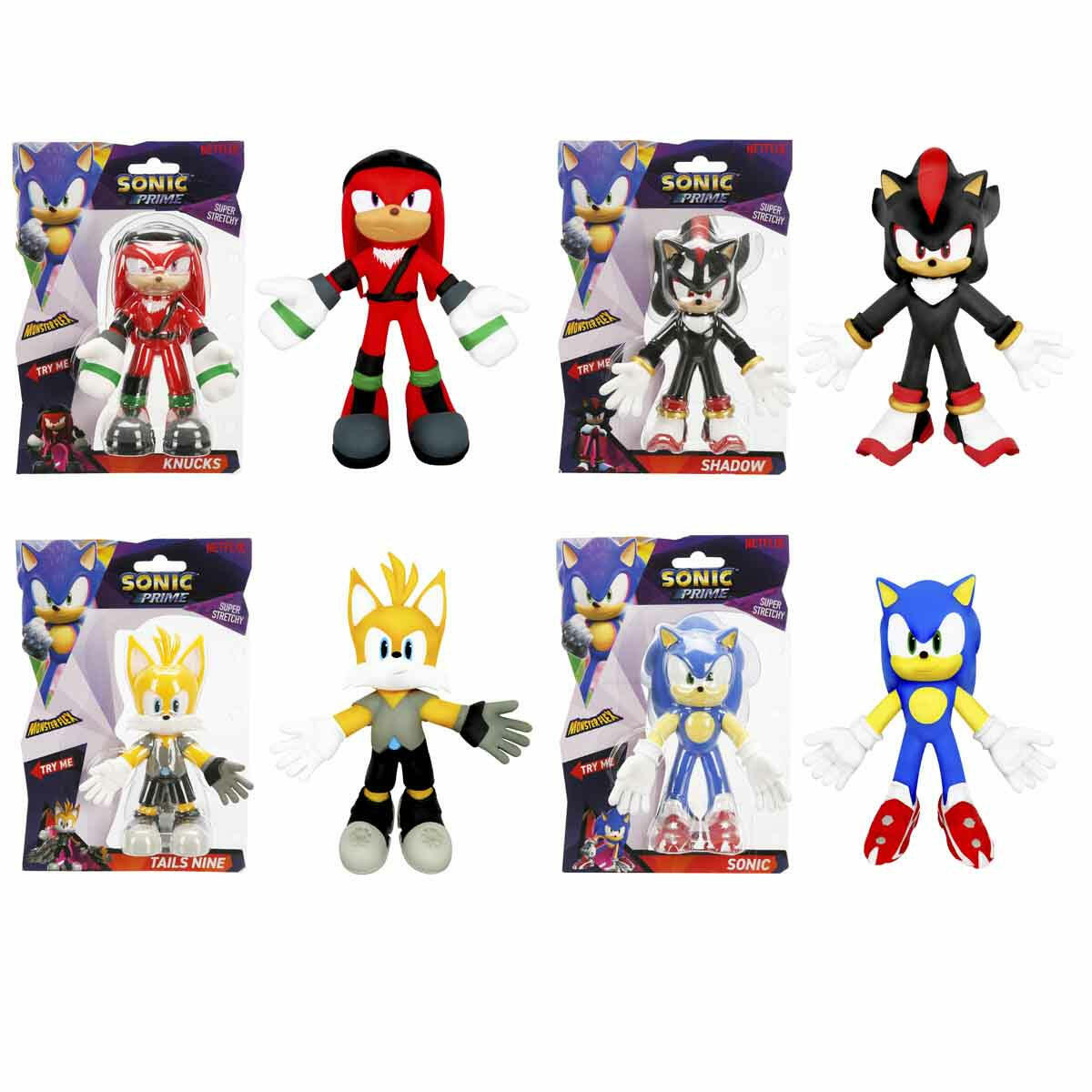 Monster Flex Sonic Prime Stretch Figür (14 cm) | Knucks, Shadow, Tails Nine ve Sonic Koleksiyonu