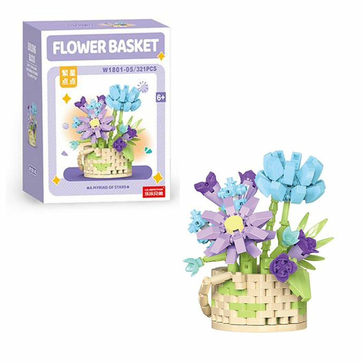 Mor ve Mavi Çiçek 321 Parça Blok Seti | Mikro Detaylı Dekoratif Yapım Bloğu | Masaüstü Hobi ve Modern Ev Aksesuarı Seti