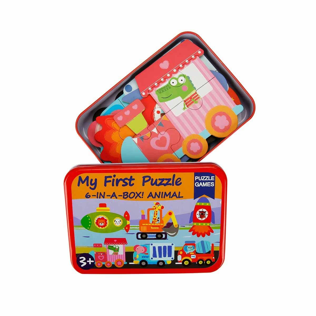 My First Puzzle Metal Kutulu 27 Parça Ahşap Puzzle | Araçlar Serisi 6'sı 1 Arada | İlk Yapboz Eğitim Seti