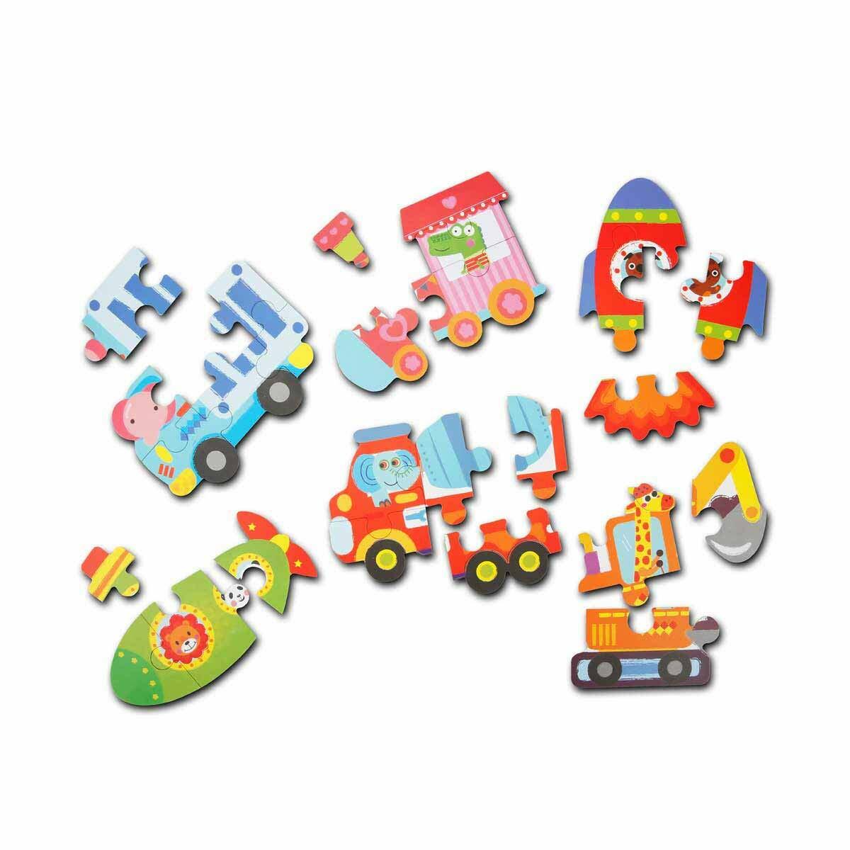 My First Puzzle Metal Kutulu 27 Parça Ahşap Puzzle | Araçlar Serisi 6'sı 1 Arada | İlk Yapboz Eğitim Seti