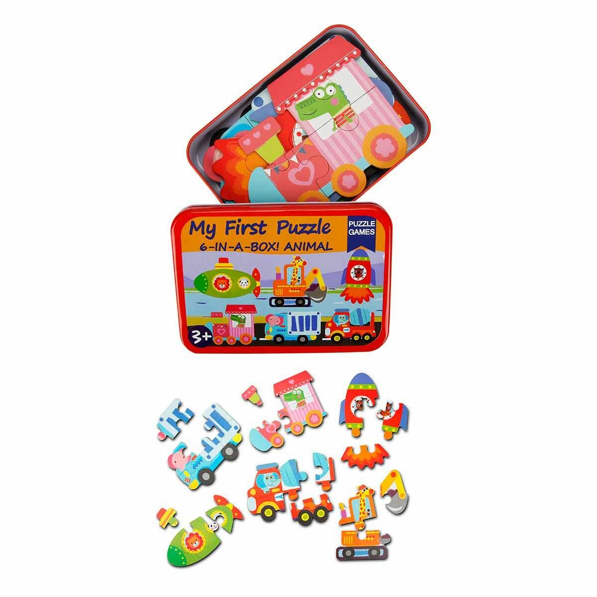 My First Puzzle Metal Kutulu 27 Parça Ahşap Puzzle | Araçlar Serisi 6'sı 1 Arada | İlk Yapboz Eğitim Seti