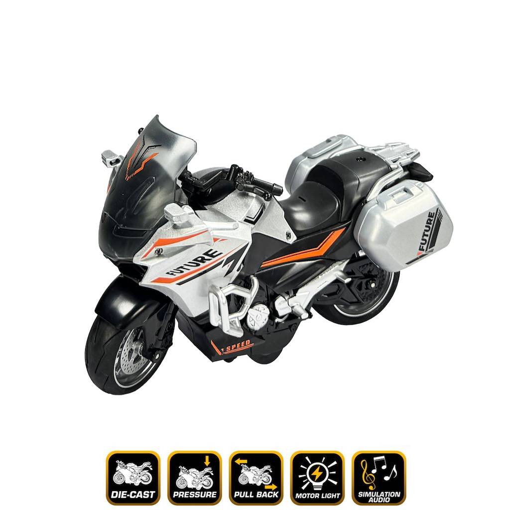 Çek Bırak Sesli ve Işıklı 1:10 Die-Cast Klasik Güvenlik Motosiklet
