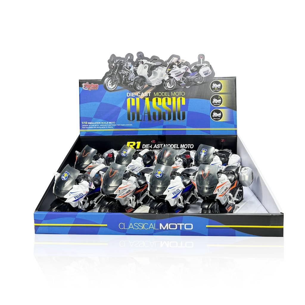 Çek Bırak Sesli ve Işıklı 1:10 Die-Cast Klasik Güvenlik Motosiklet