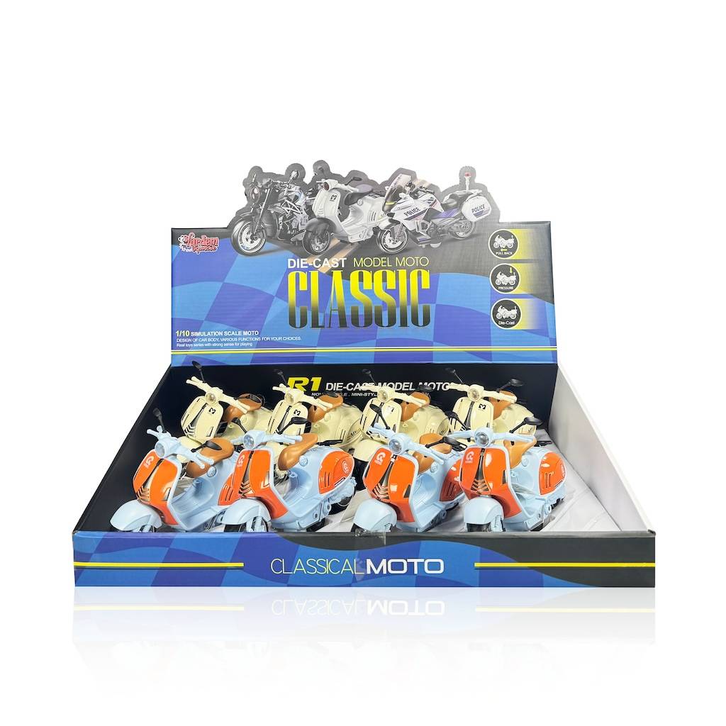 Çek Bırak Sesli ve Işıklı 1:10 Die-Cast Klasik Vespa Motosiklet