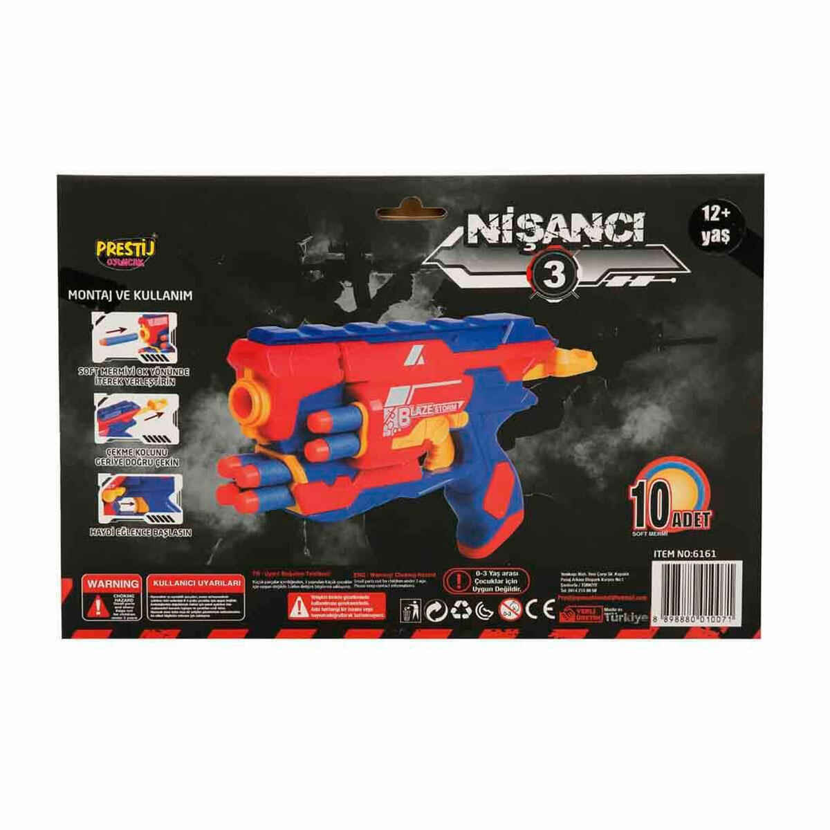 Nişancı 3 Sünger Dart Atan Silah | 20 Metre Menzilli Oyuncak Tabanca | 10 Adet Yumuşak Dart Dahil Aksiyon ve Kapışma Seti