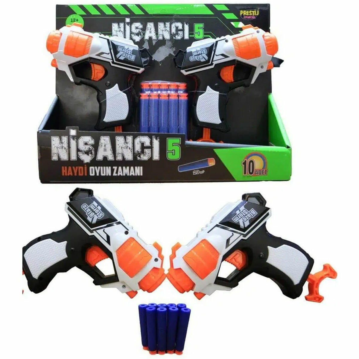 Nişancı 5 Sünger Atan 2'li Tabanca Seti | 10 Adet Yumuşak Dart İçeren Hedef Vurma Oyunu | Çocuklar İçin Güvenli Aksiyon Oyun Seti