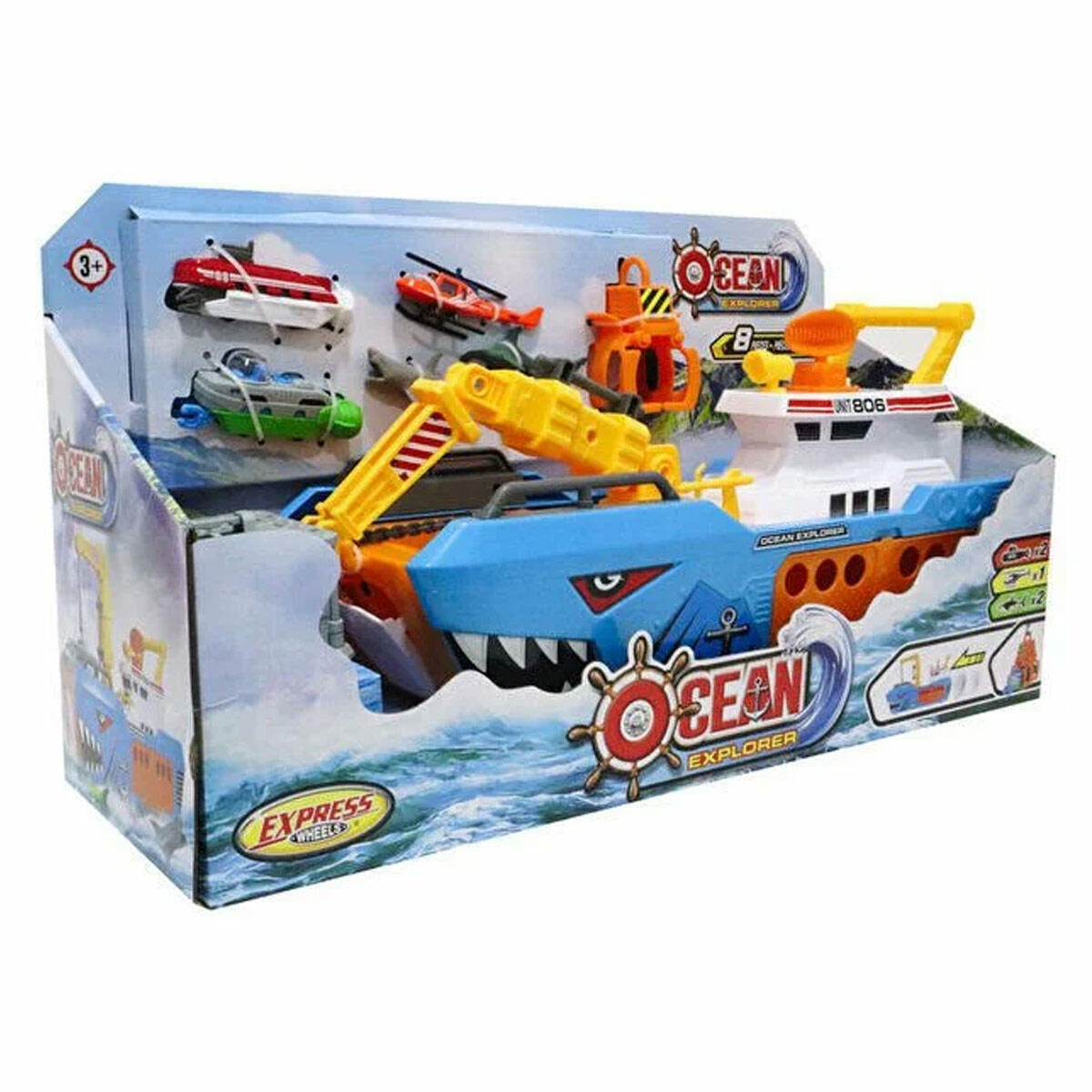 Express Wheels Okyanus Kaşifi Oyun Seti | Köpek Balıklı Gemi Ve Su Püskürten Denizaltı | 360 Derece Vinçli İnteraktif Deniz Üssü