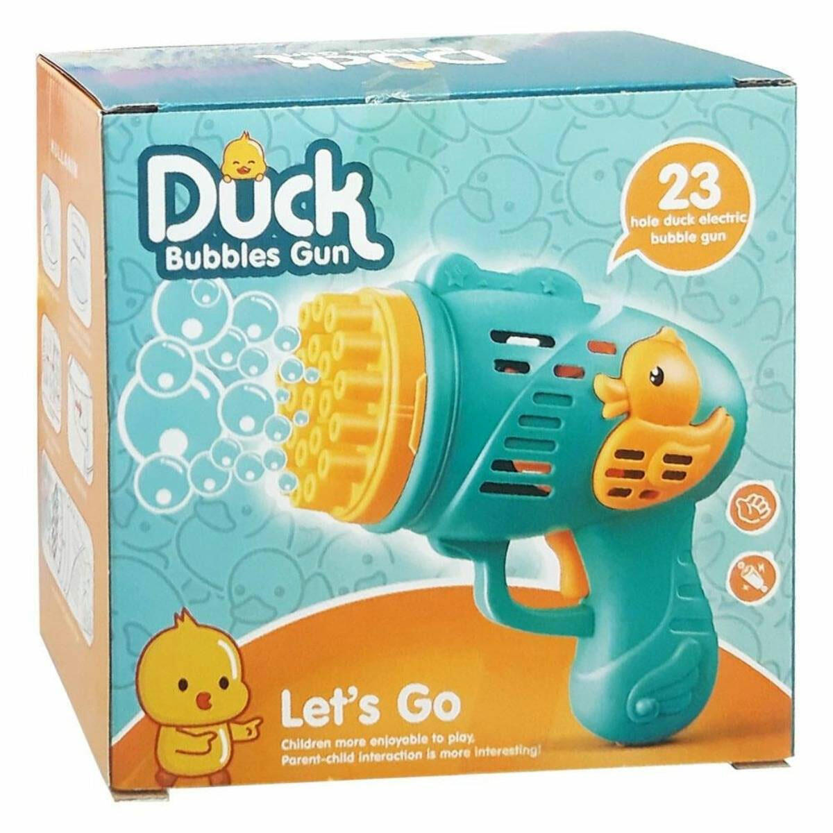 Pilli Ördekli Köpük Tabancası Mavi | Işıklı Otomatik Baloncuk Makinesi | Çocuklar İçin Ördek Figürlü Köpük Tabancası