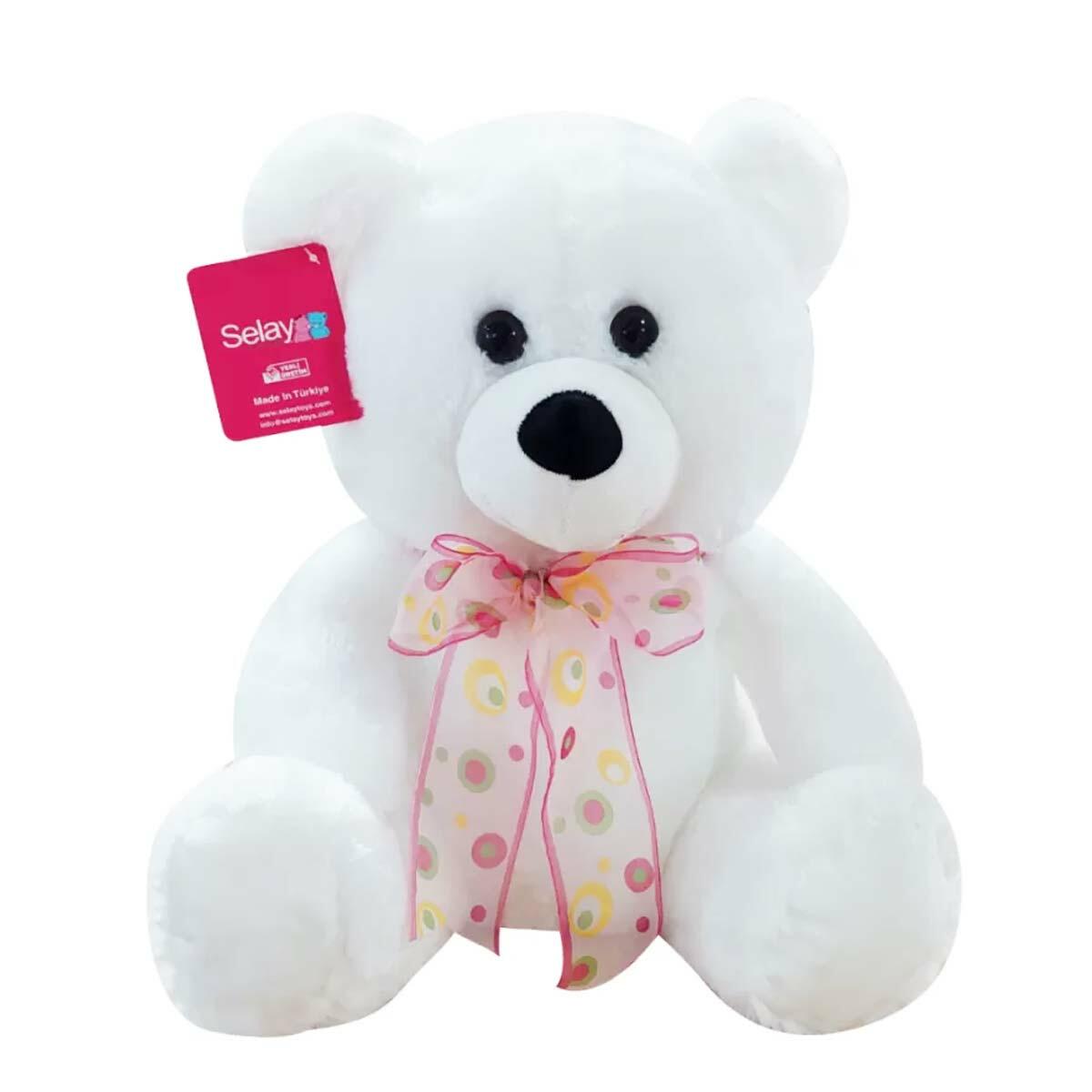 Oturan Ayı 37 CM Beyaz | Welsoft Pofuduk Uyku Arkadaşı | Feyza Oyuncak Özel Seri