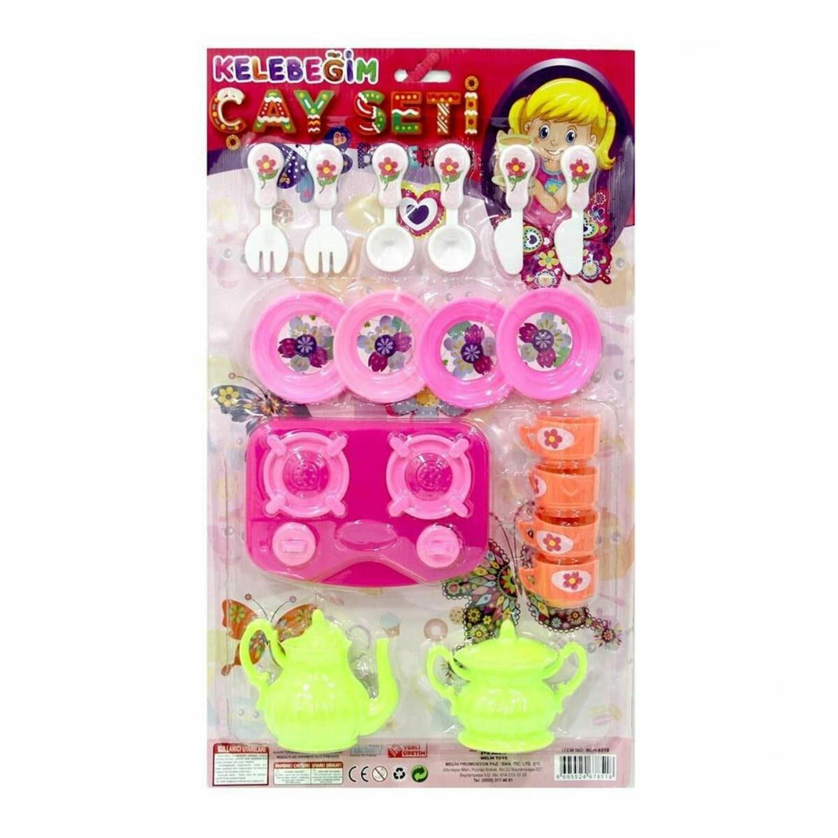 Oyuncak Kelebeğim Çay Seti 17 Parça | Kartelada Evcilik ve Mutfak Oyun Seti | Çocuklar İçin Eğitici Sosyal Oyun Takımı