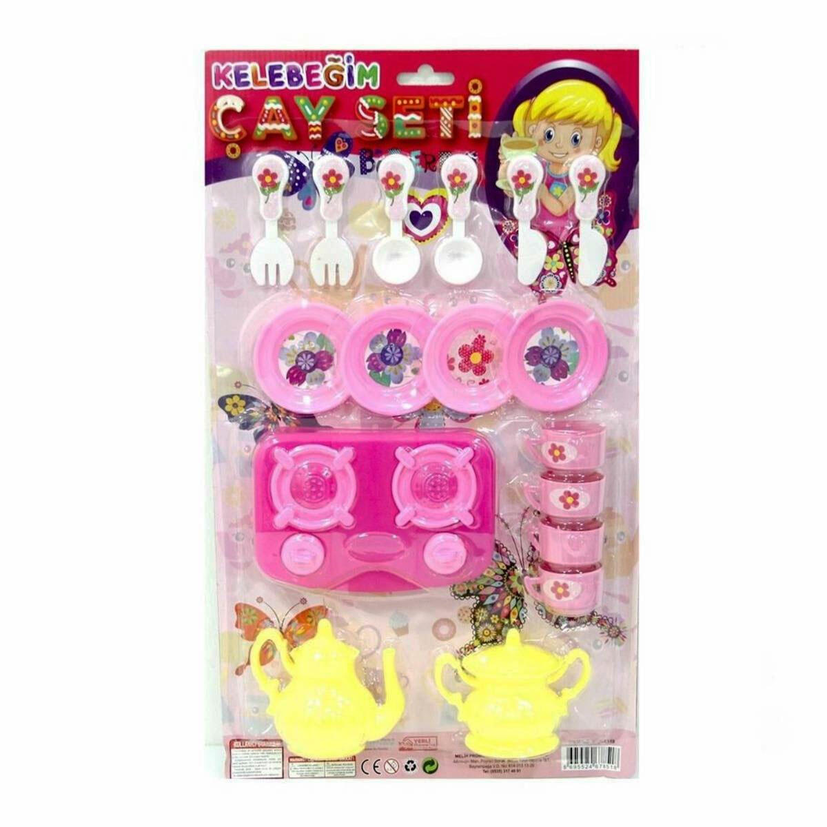 Oyuncak Kelebeğim Çay Seti 17 Parça | Kartelada Evcilik ve Mutfak Oyun Seti | Çocuklar İçin Eğitici Sosyal Oyun Takımı