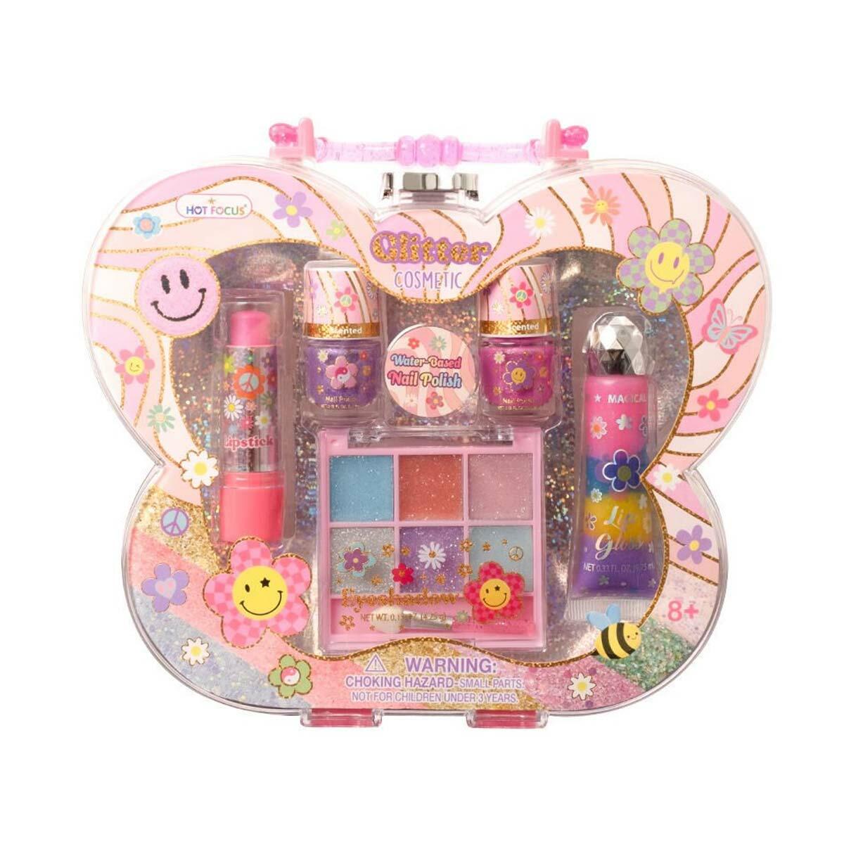Parıltılı Taşınabilir Kozmetik Seti | Akrilik Çantalı Güzellik Kiti | Çocuklar İçin Güvenli Makyaj Seti