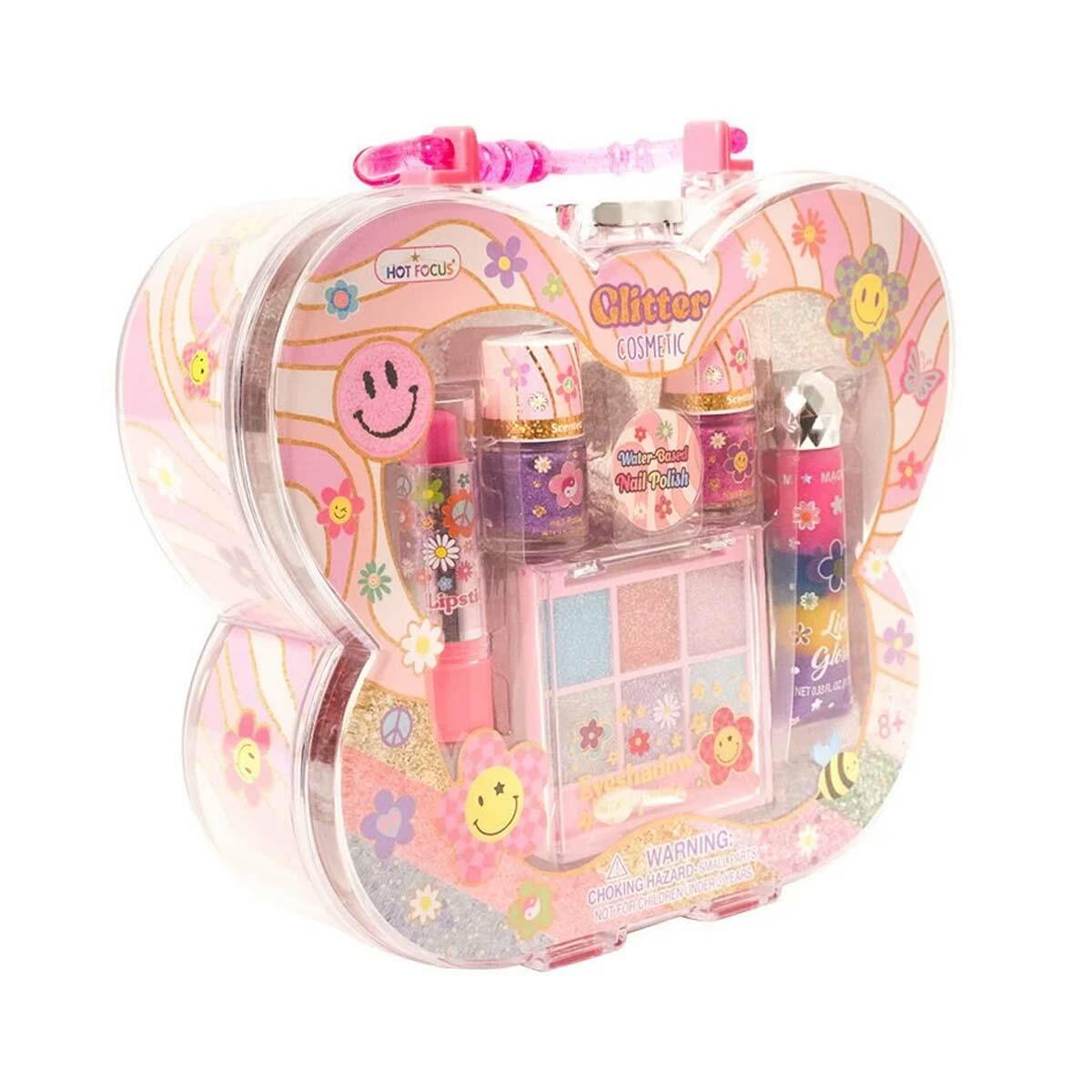 Parıltılı Taşınabilir Kozmetik Seti | Akrilik Çantalı Güzellik Kiti | Çocuklar İçin Güvenli Makyaj Seti