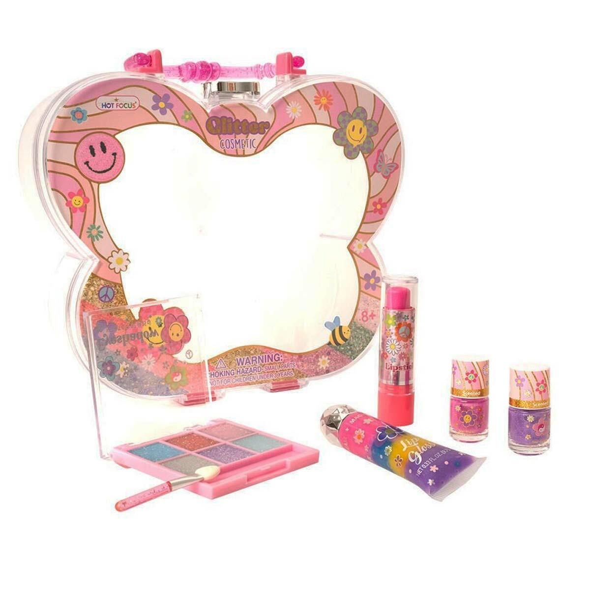 Parıltılı Taşınabilir Kozmetik Seti | Akrilik Çantalı Güzellik Kiti | Çocuklar İçin Güvenli Makyaj Seti