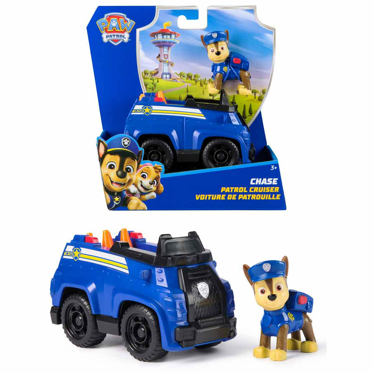PAW Patrol Chase Figürü ve Polis Arabası | Orijinal Lisanslı Kurtarma Aracı | 13 cm Devriye Arabası ve Chase Figürü