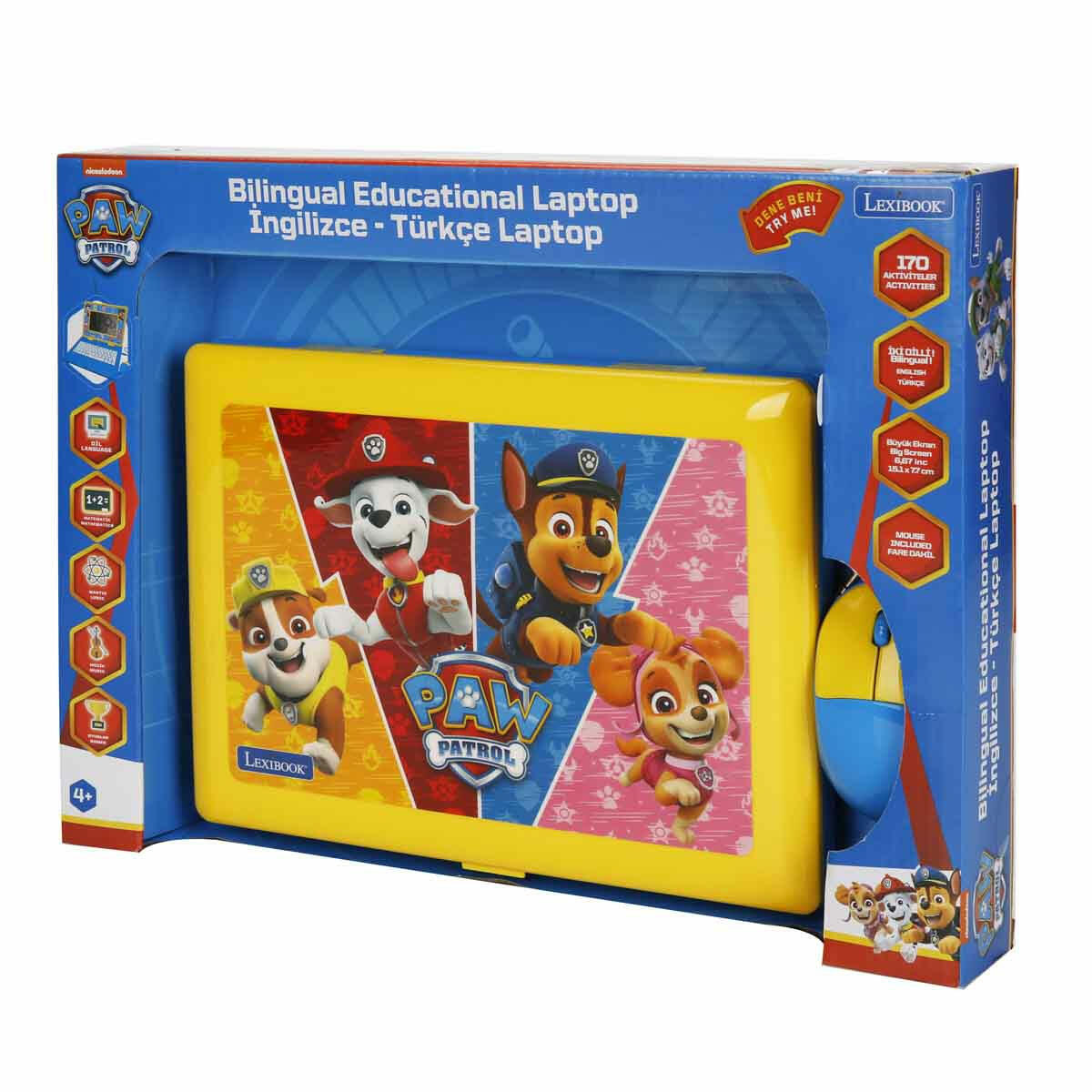 PAW Patrol İngilizce Türkçe Eğitici Laptop | 170 Aktiviteli Çocuk Bilgisayarı | Fare ve Klavyeli İnteraktif Öğrenme Seti