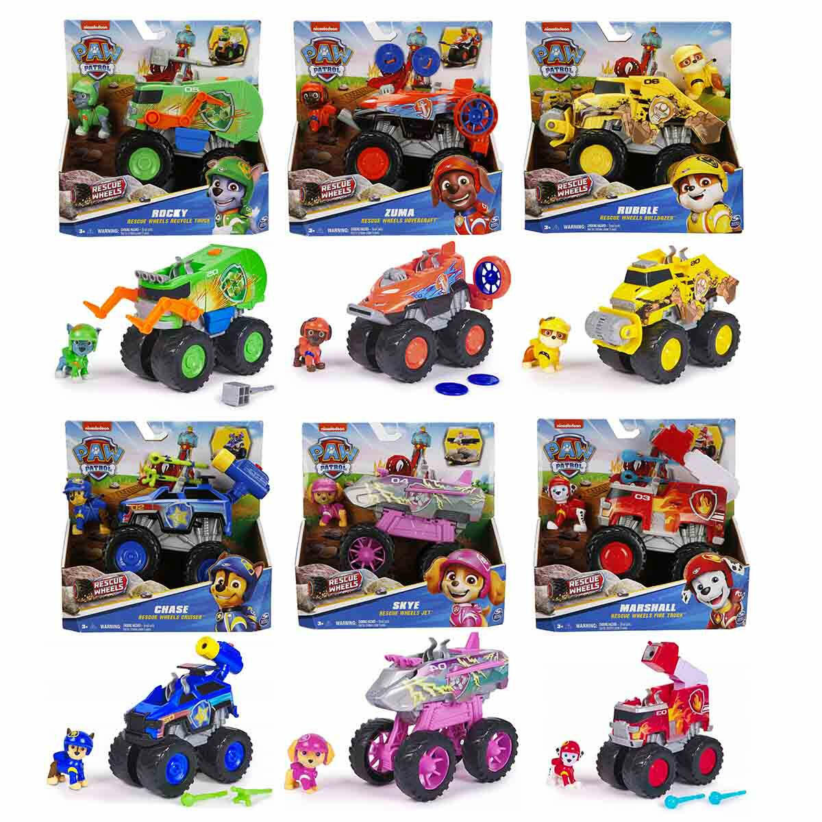 PAW Patrol Rescue Wheels Temalı Araçlar ve Figür Seti | Dev Tekerlekli Kurtarma Araçları | Marshall, Chase, Skye Özel Görev Serisi