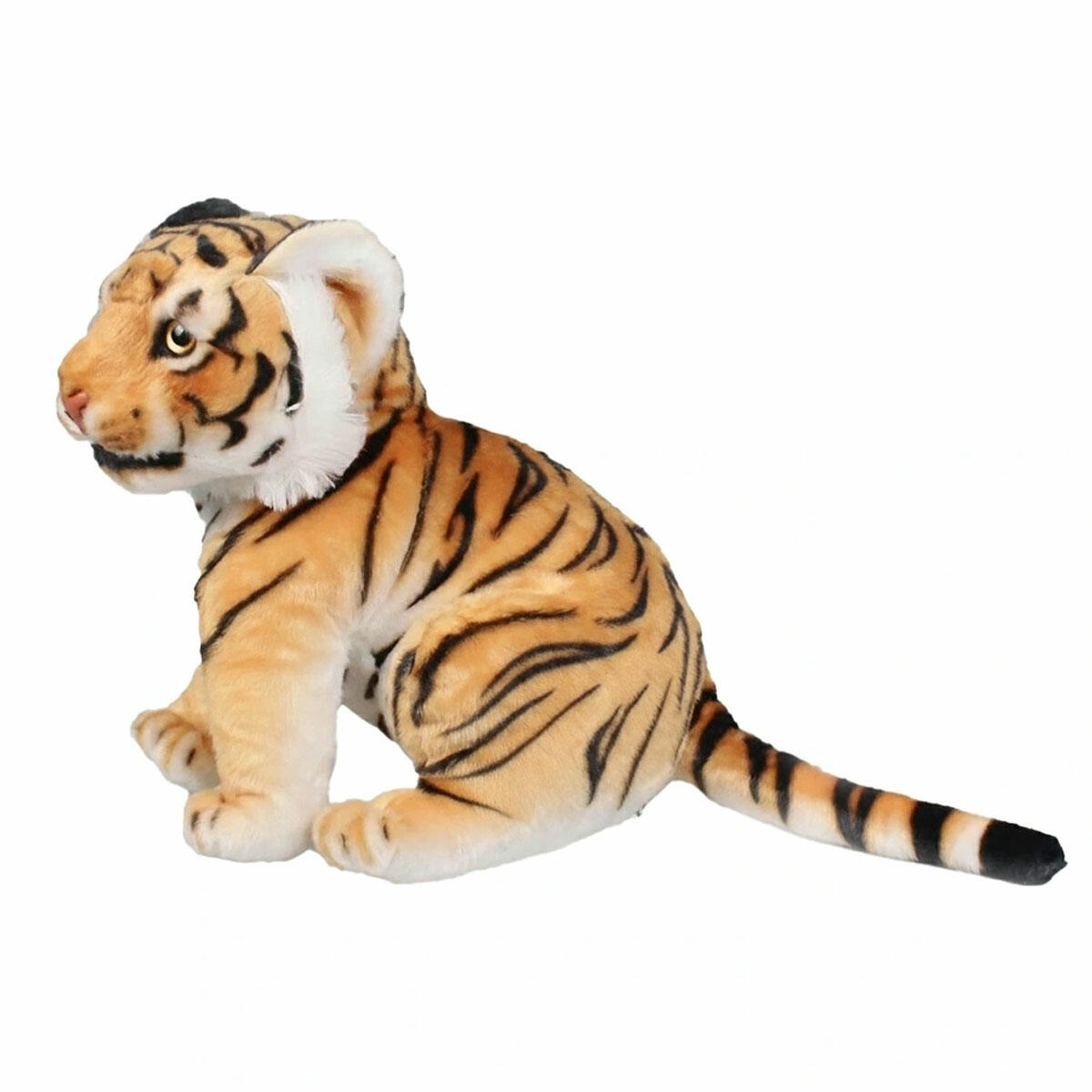 Peluş 43 cm Oturan Küçük Kahverengi Kaplan | Yumuşak Çizgili Peluş Oyuncak | Dekoratif Kurdeleli Vahşi Doğa Serisi