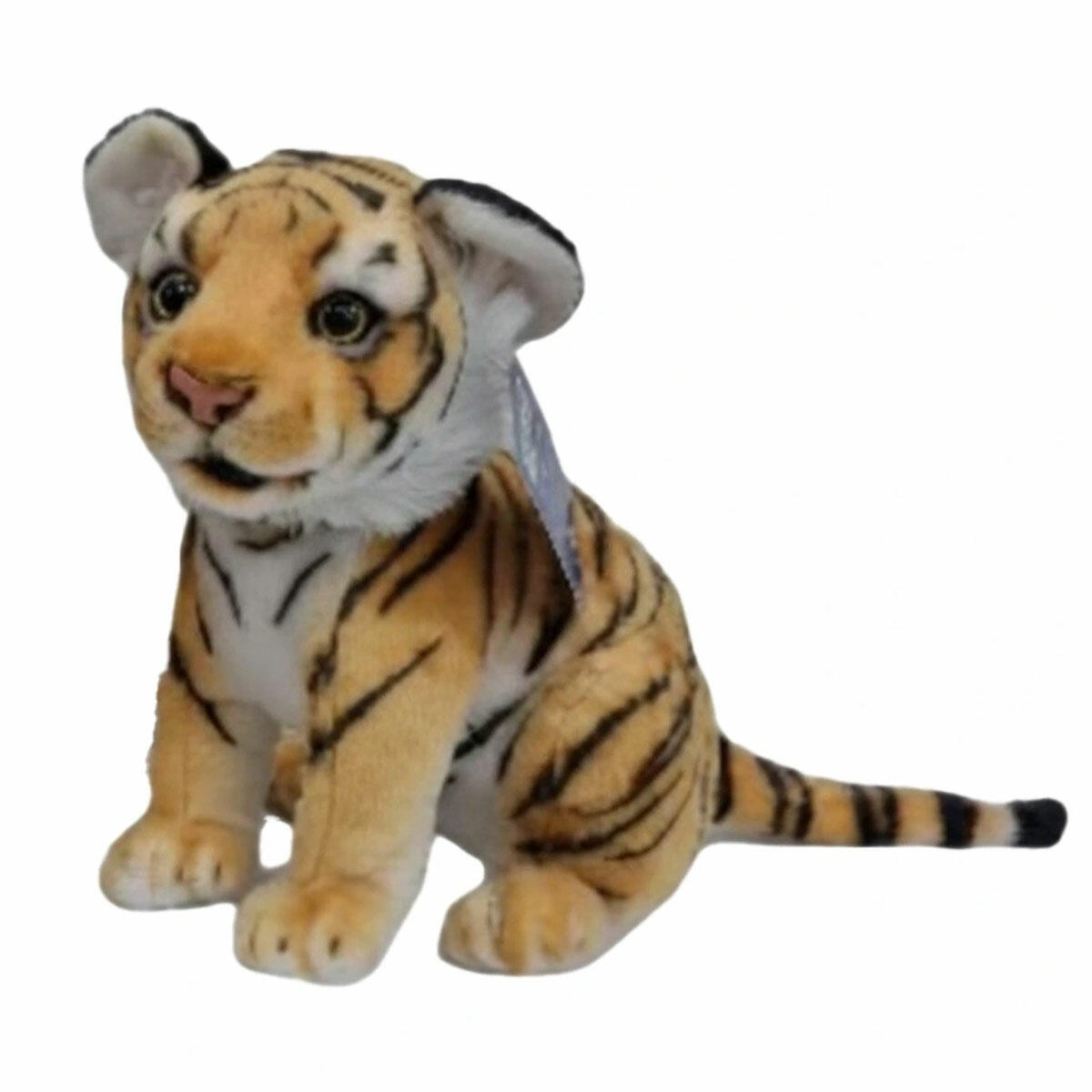 Peluş 43 cm Oturan Küçük Kahverengi Kaplan | Yumuşak Çizgili Peluş Oyuncak | Dekoratif Kurdeleli Vahşi Doğa Serisi