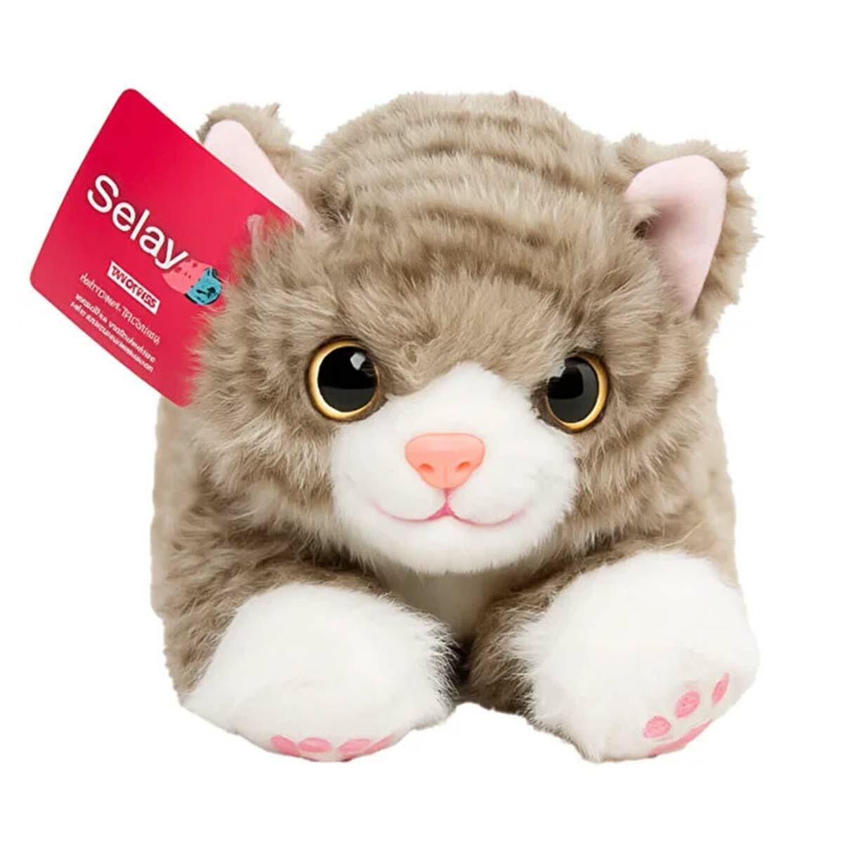 Peluş Gri Kedi 25 cm | Welsoft Dokulu Yumuşacık Uyku Arkadaşı | Antialerjik Ve Yıkanabilir Peluş Oyuncak