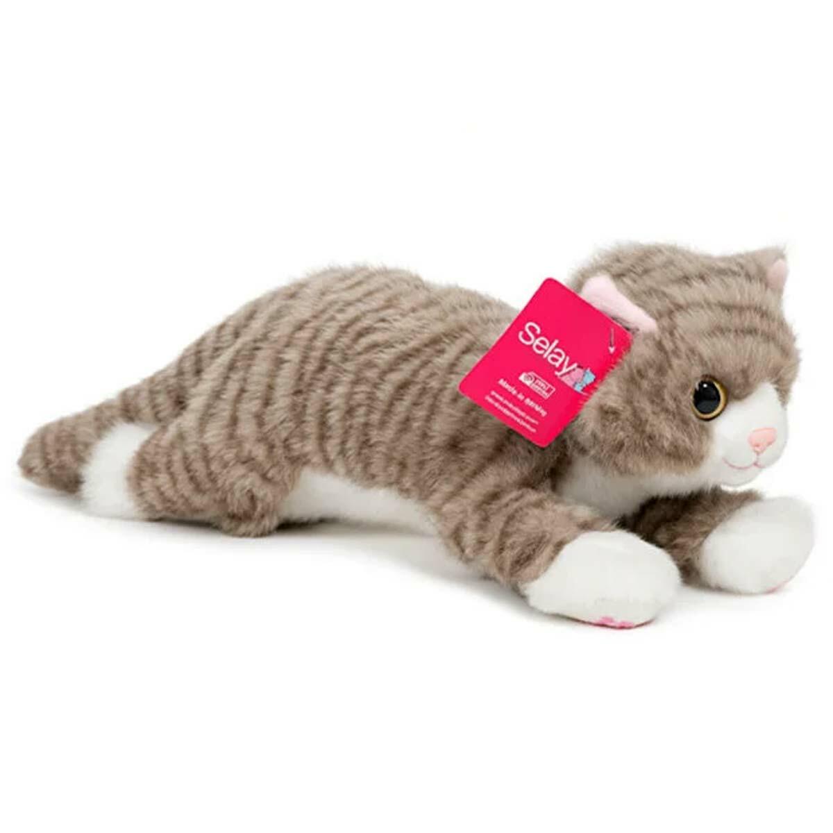 Peluş Gri Kedi 25 cm | Welsoft Dokulu Yumuşacık Uyku Arkadaşı | Antialerjik Ve Yıkanabilir Peluş Oyuncak