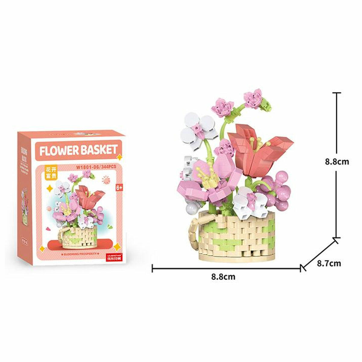 Pembe Çiçekler Saksıda 344 Parça Blok Seti | Dekoratif Çiçek Yapım Bloğu | Masaüstü Hobi ve Estetik Ev Aksesuarı Seti